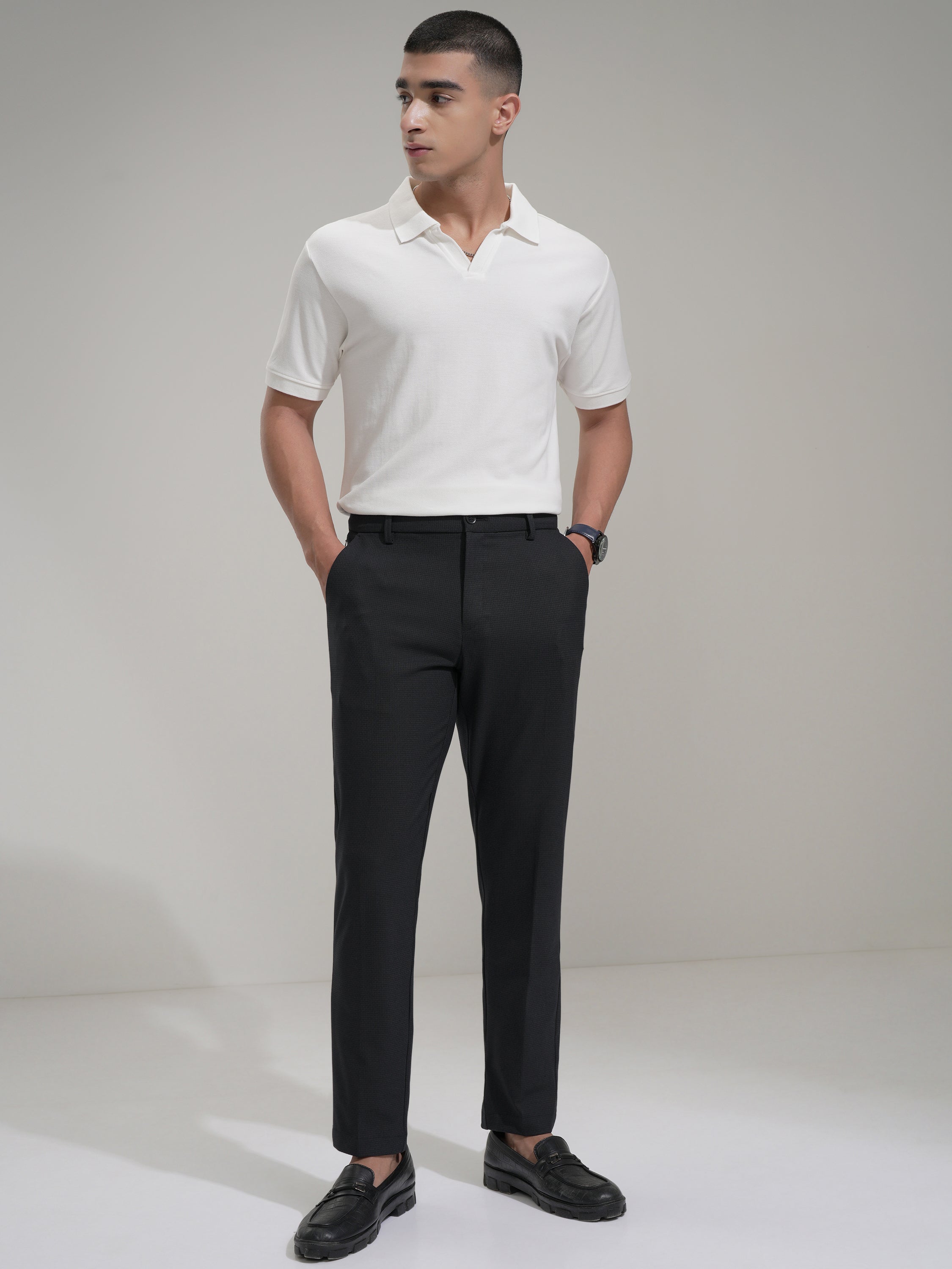 Highlander Men Navy Blue Slim Fit Solid Casual Trouser - Navy Blue - Image 2