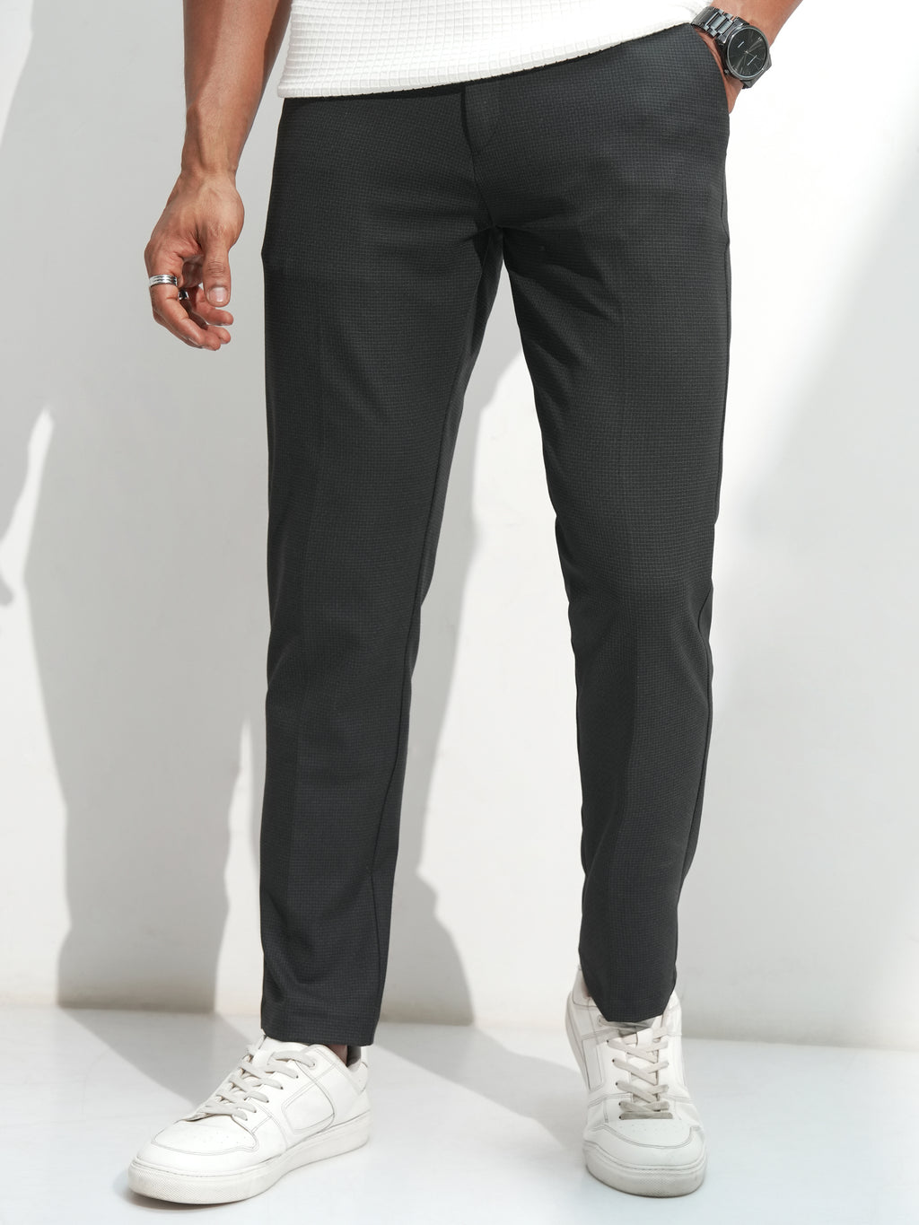 Highlander Men Black Slim Fit Solid Casual Trouser - Black - Image 1