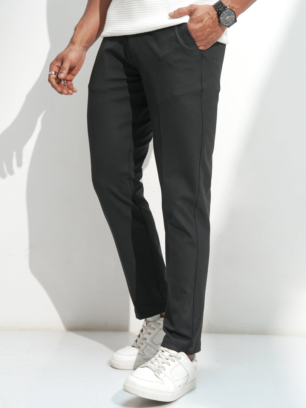 Highlander Men Black Slim Fit Solid Casual Trouser - Black - Image 4