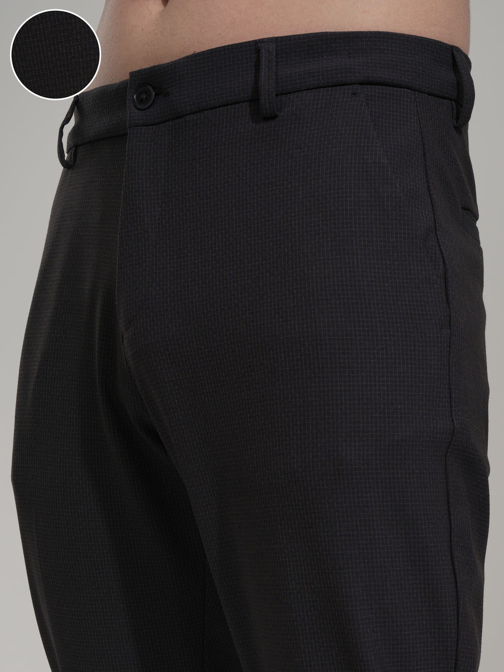 Highlander Men Charcoal Slim Fit Checked Casual Trouser - Charcoal - Image 5