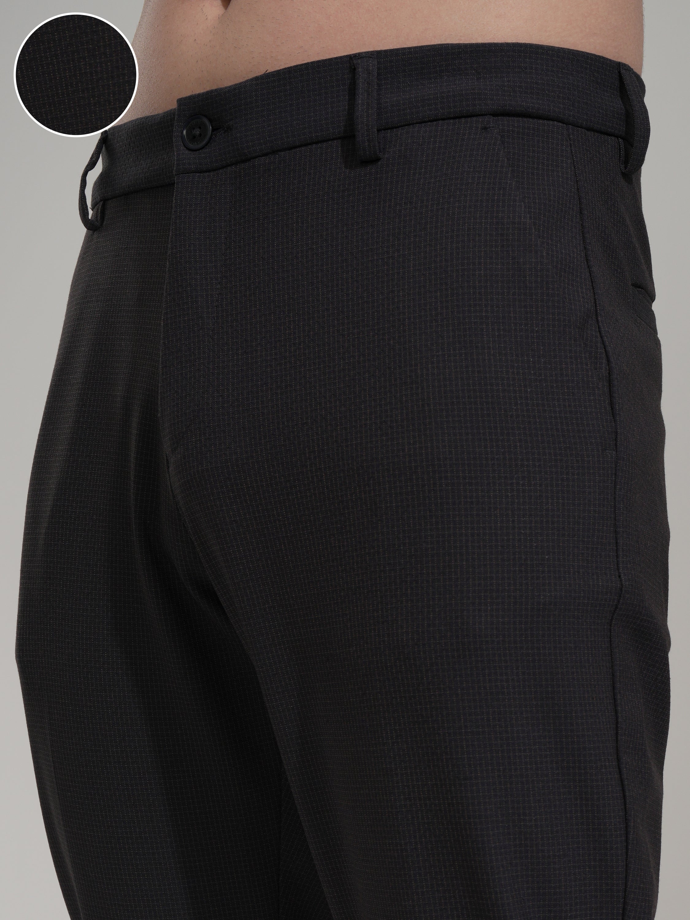 Highlander Men Charcoal Slim Fit Checked Casual Trouser - Charcoal - Image 5