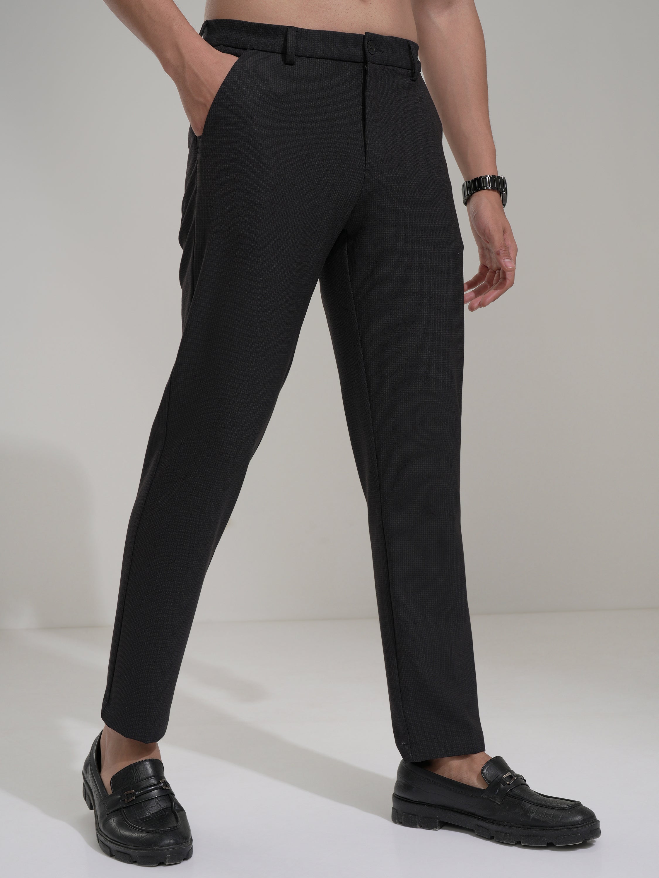 Highlander Men Charcoal Slim Fit Checked Casual Trouser - Charcoal - Image 6