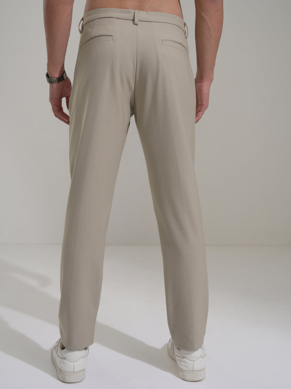 Highlander Men Beige Slim Fit Checked Casual Trouser - Beige - Image 3