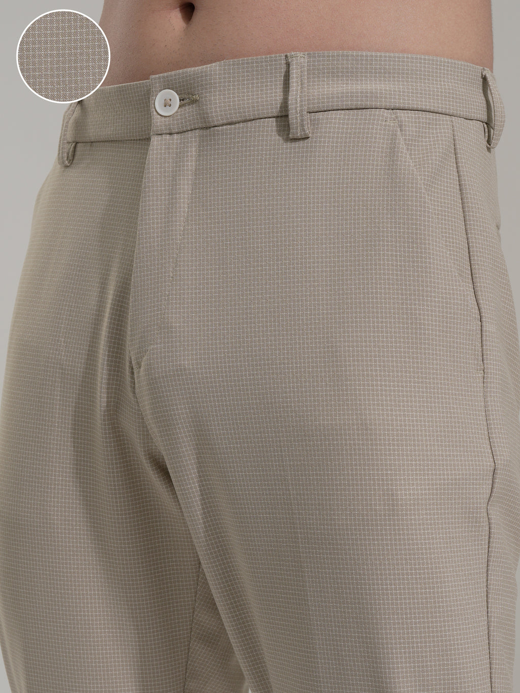 Highlander Men Beige Slim Fit Checked Casual Trouser - Beige - Image 5