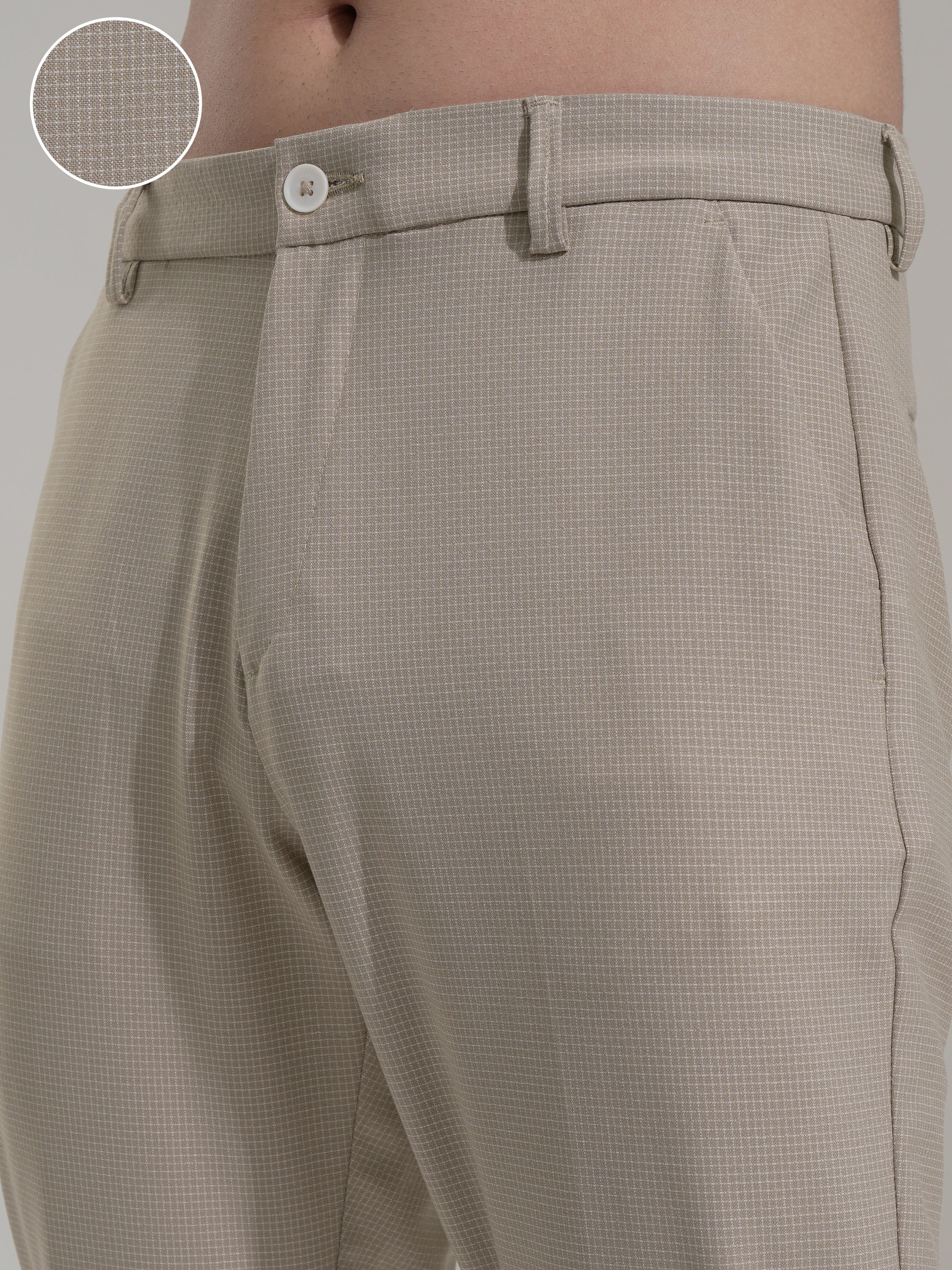 Highlander Men Beige Slim Fit Checked Casual Trouser - Beige - Image 5