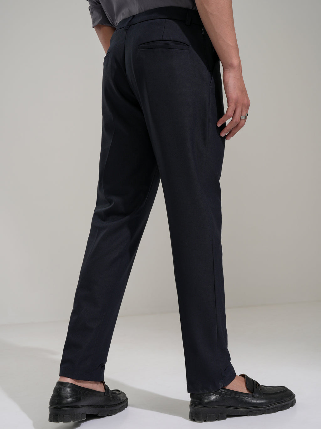 Highlander Men Navy Blue Slim Fit Solid Casual Trouser - Navy Blue - Image 3