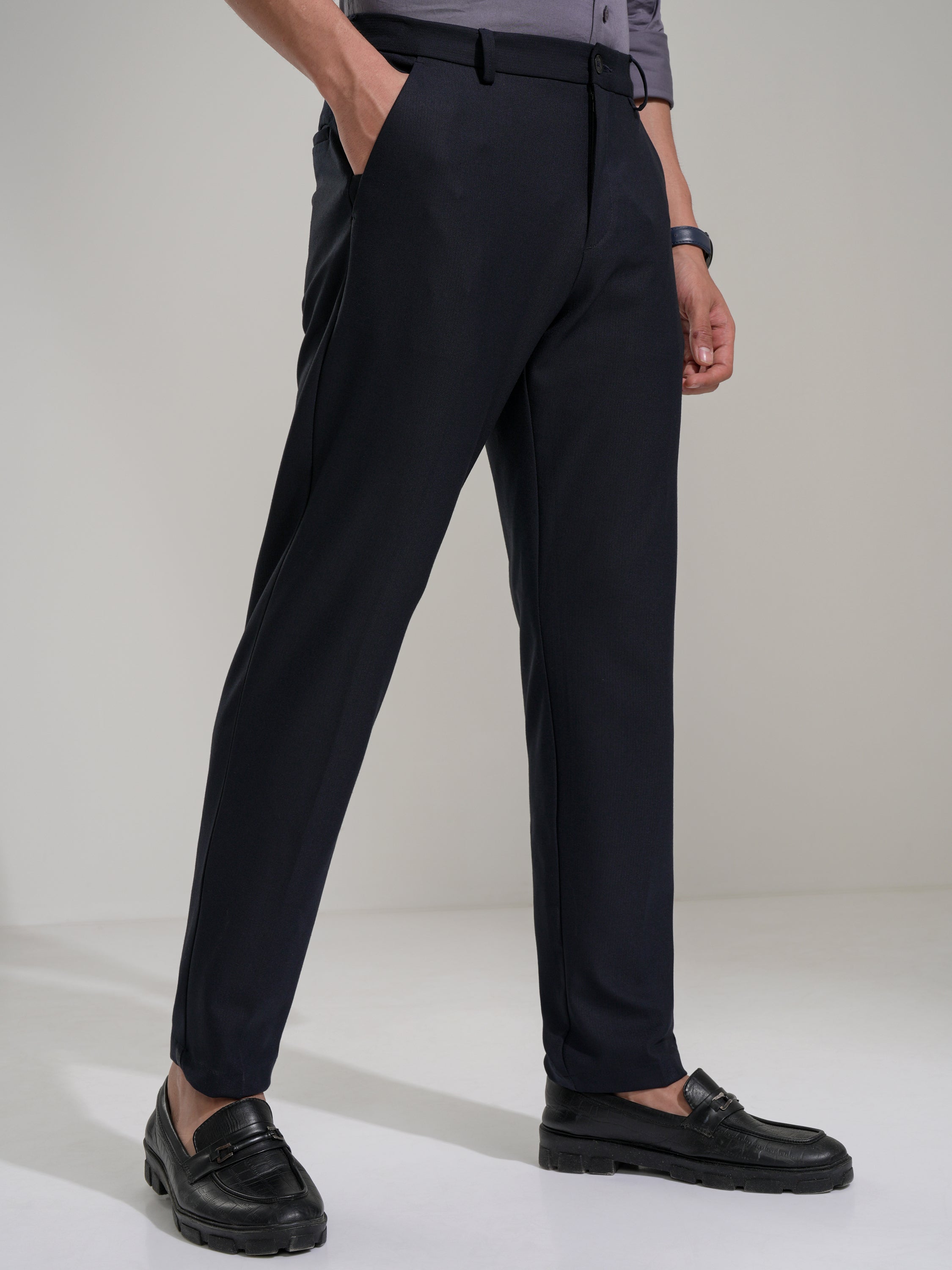 Highlander Men Navy Blue Slim Fit Solid Casual Trouser - Navy Blue - Image 6