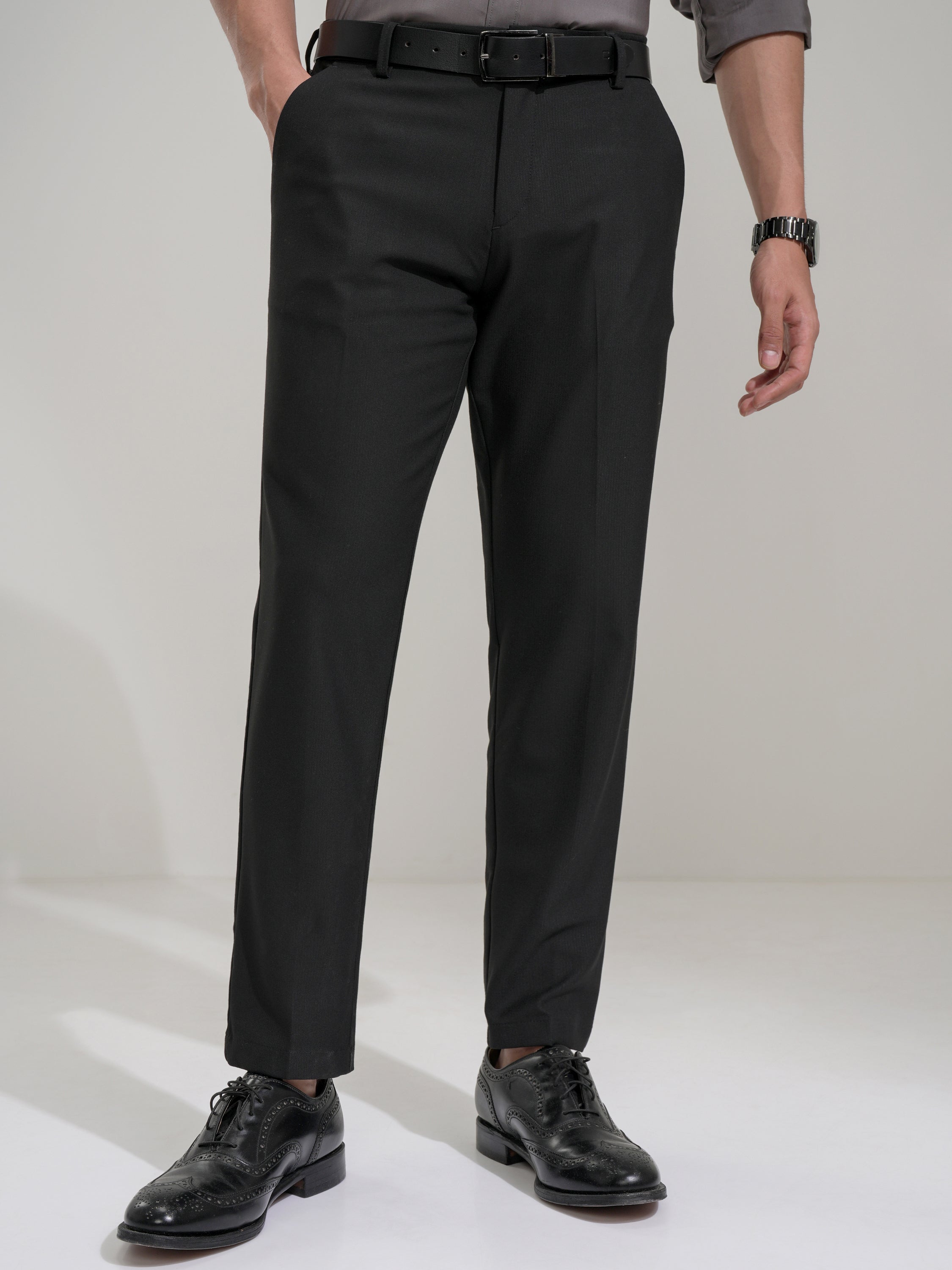 Highlander Men Black Slim Fit Solid Casual Trouser - Black - Image 1