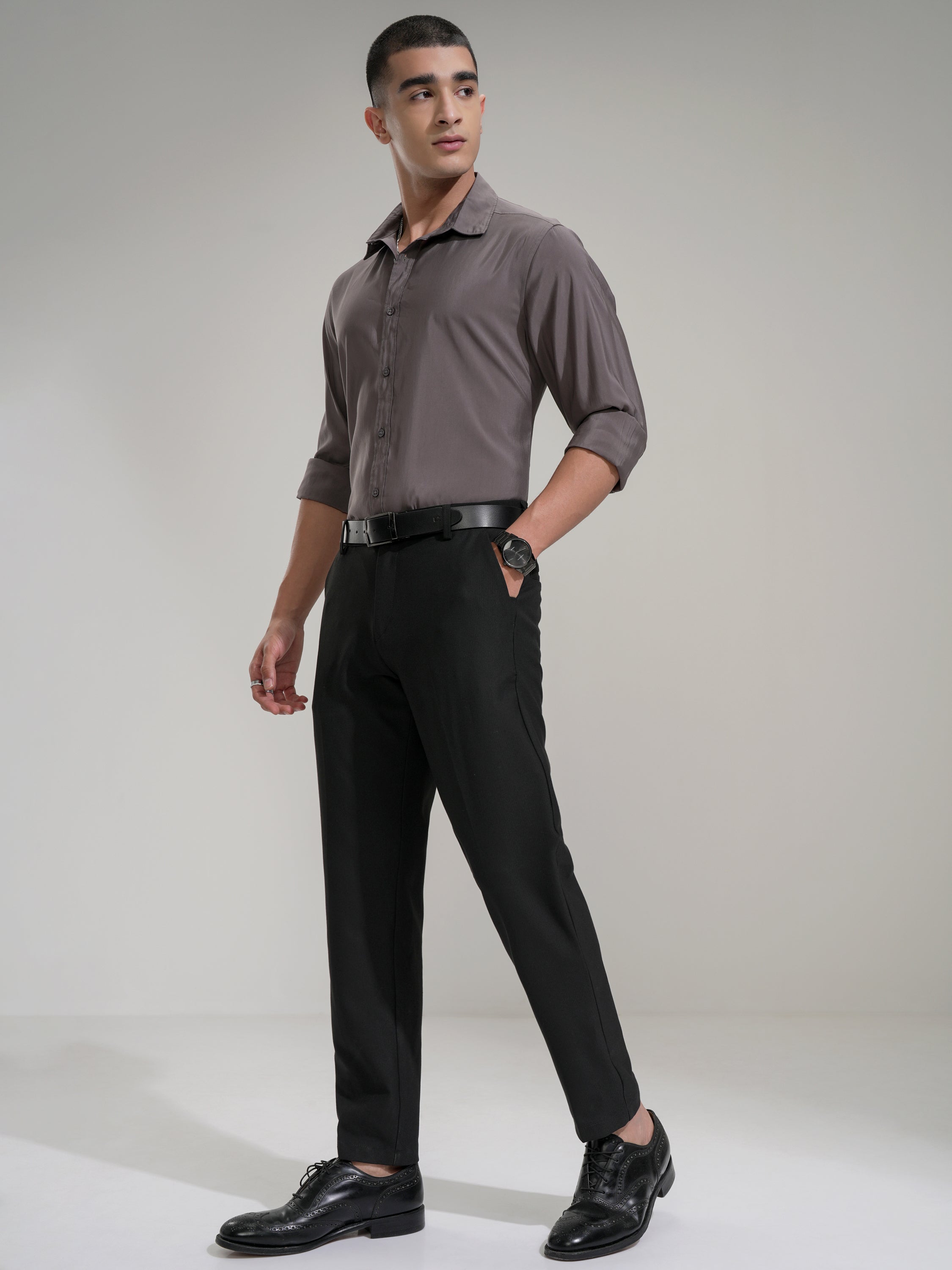 Highlander Men Black Slim Fit Solid Casual Trouser - Black - Image 2