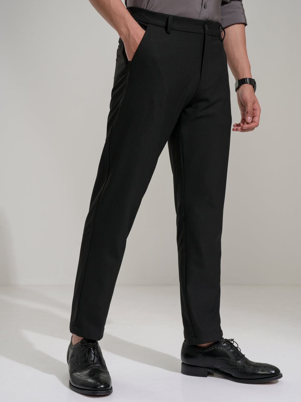 Highlander Men Black Slim Fit Solid Casual Trouser - Black - Image 6