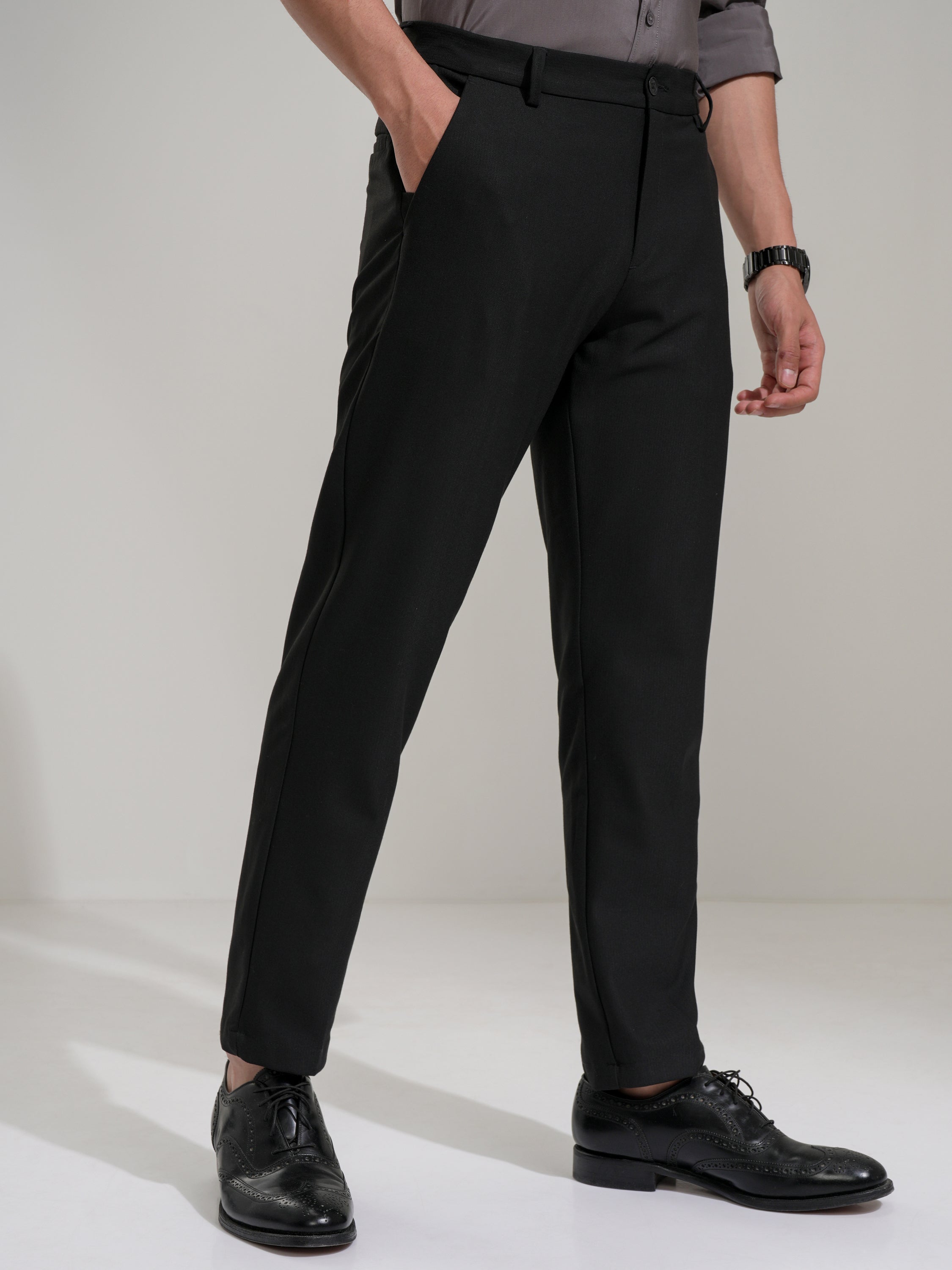 Highlander Men Black Slim Fit Solid Casual Trouser - Black - Image 6