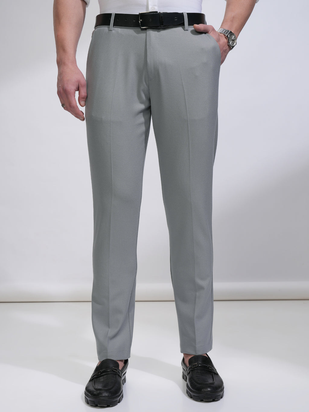 Highlander Men Grey Slim Fit Solid Casual Trouser - Grey - Image 1
