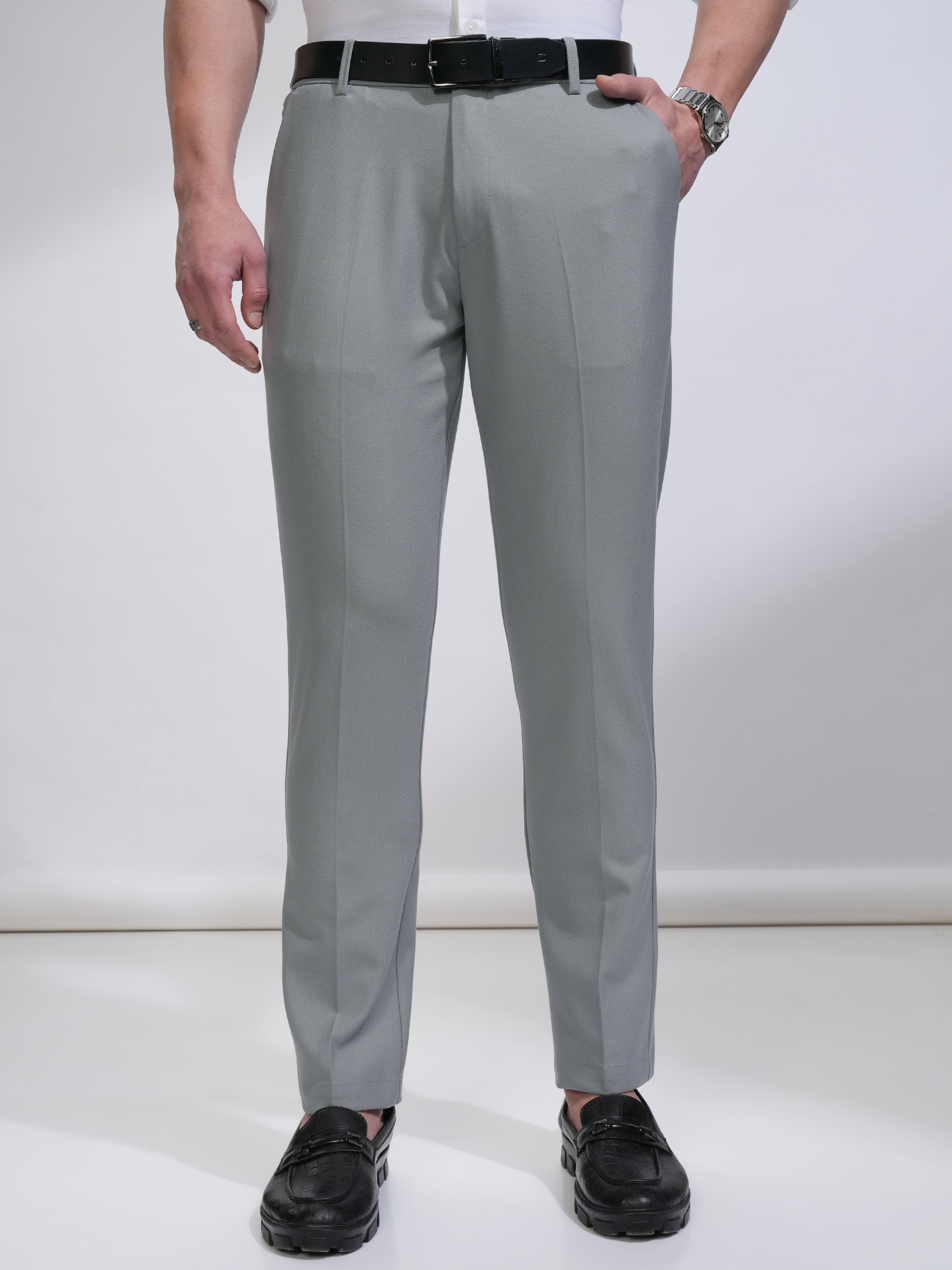 Highlander Men Grey Slim Fit Solid Casual Trouser - Grey - Image 1