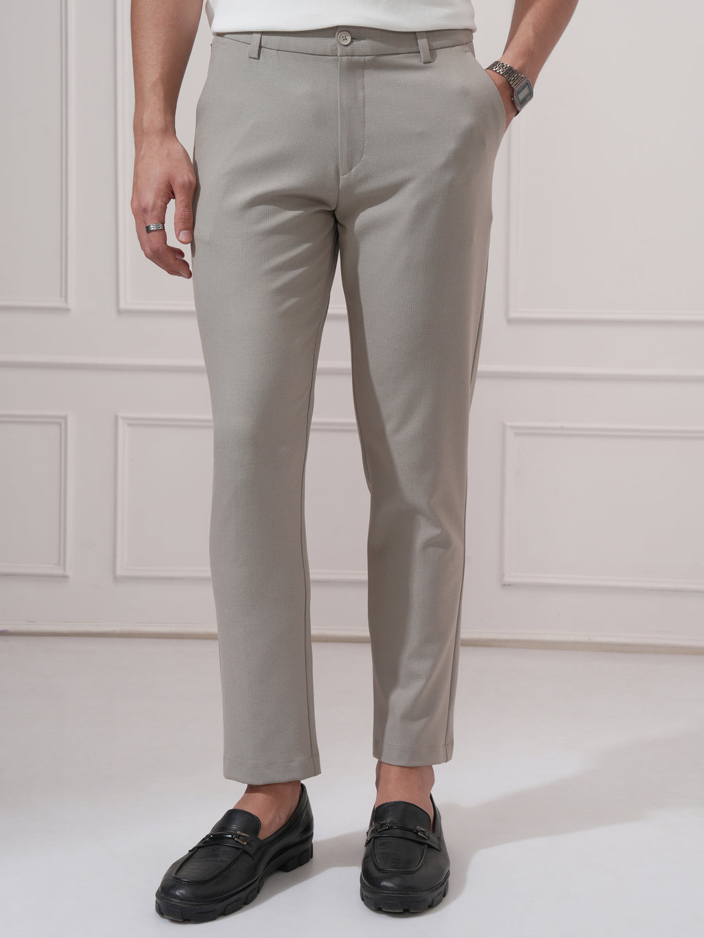 Highlander Men Tan Slim Fit Solid Casual Trouser - Tan - Image 4