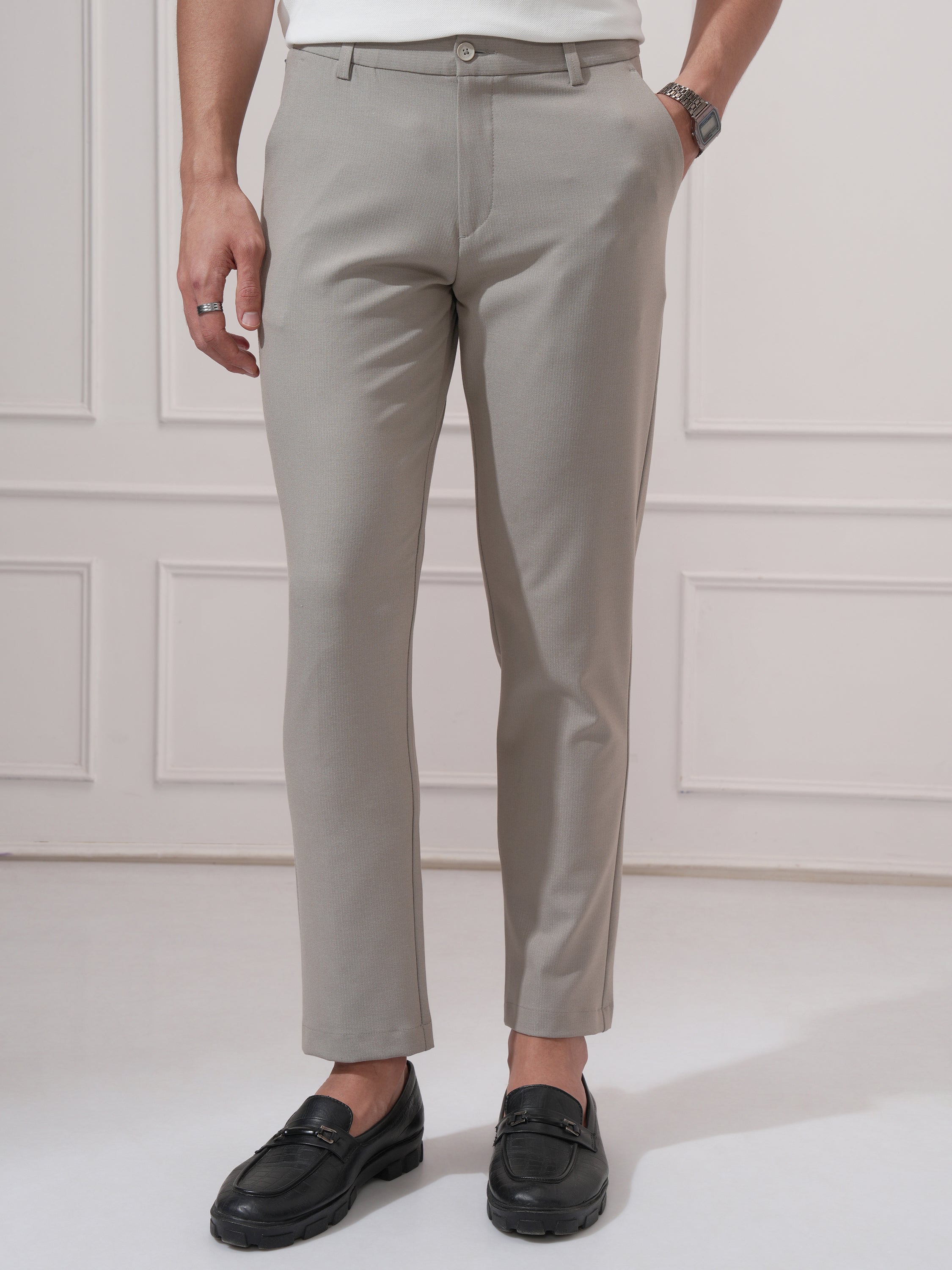 Highlander Men Tan Slim Fit Solid Casual Trouser - Tan - Image 4