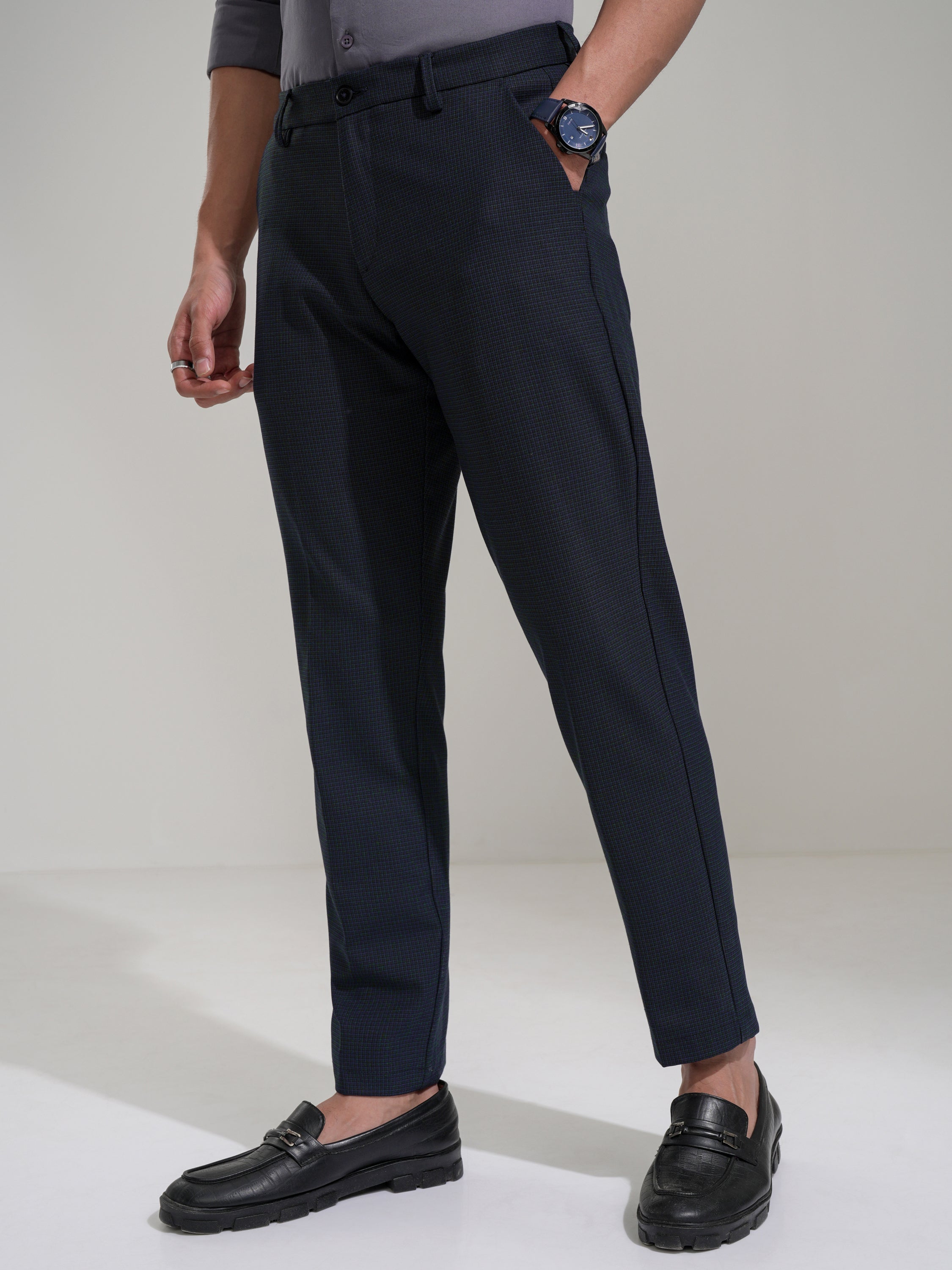 Highlander Men Navy Blue Slim Fit Solid Casual Trouser - Navy Blue - Image 1