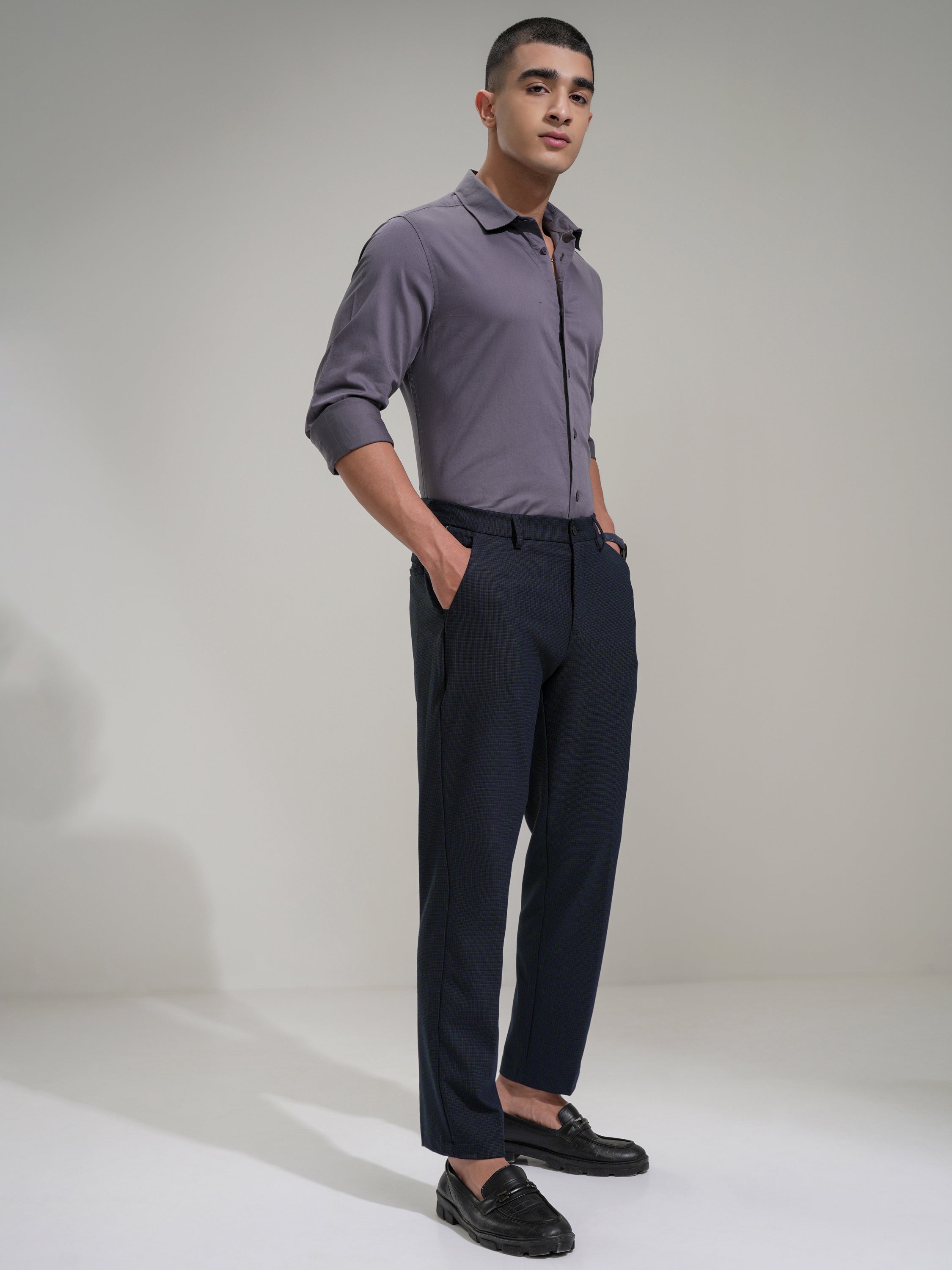 Highlander Men Navy Blue Slim Fit Solid Casual Trouser - Navy Blue - Image 2