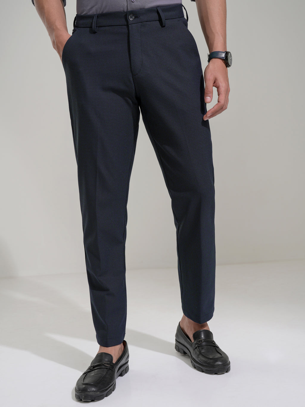 Highlander Men Navy Blue Slim Fit Solid Casual Trouser - Navy Blue - Image 4