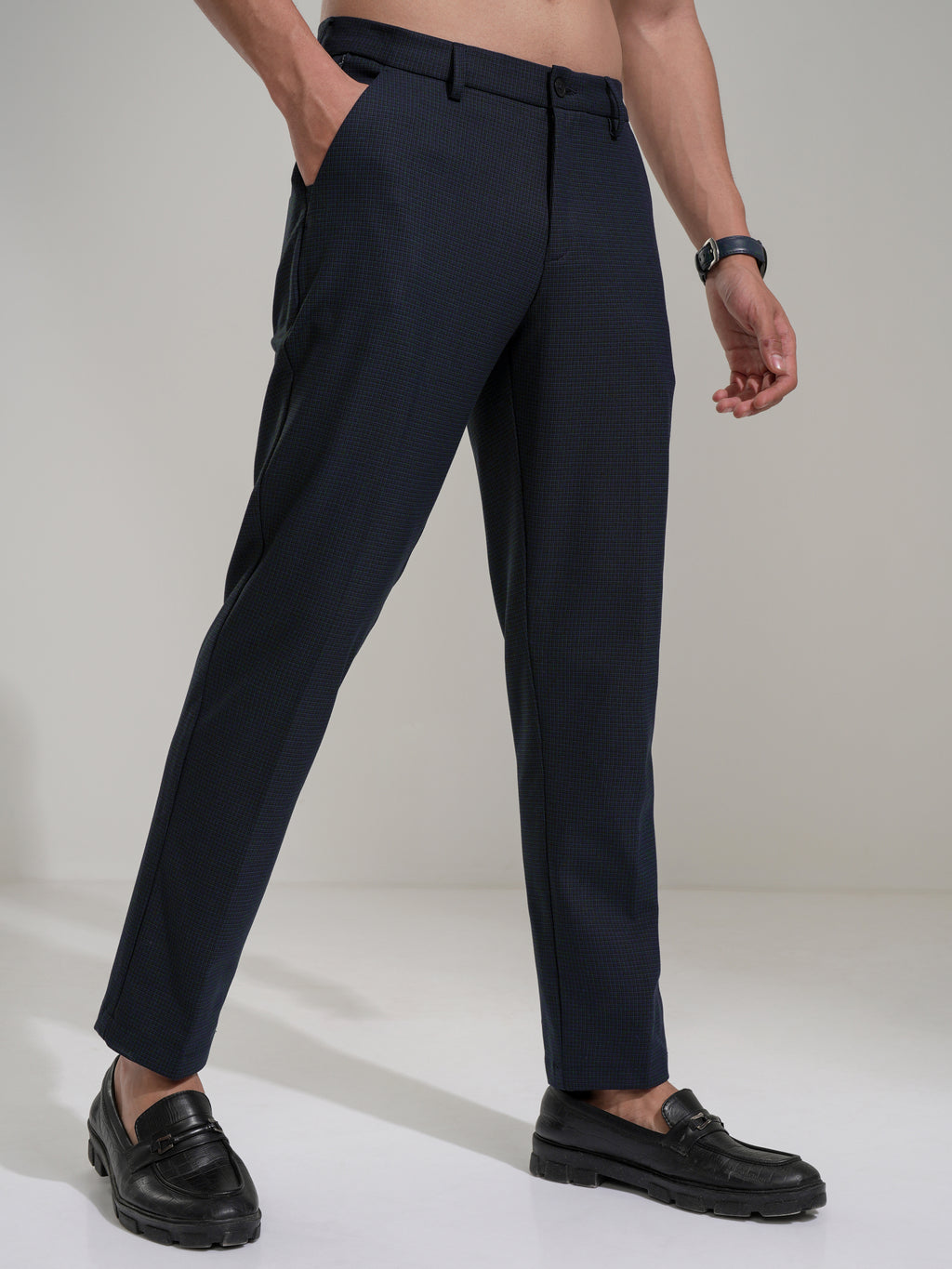 Highlander Men Navy Blue Slim Fit Solid Casual Trouser - Navy Blue - Image 6