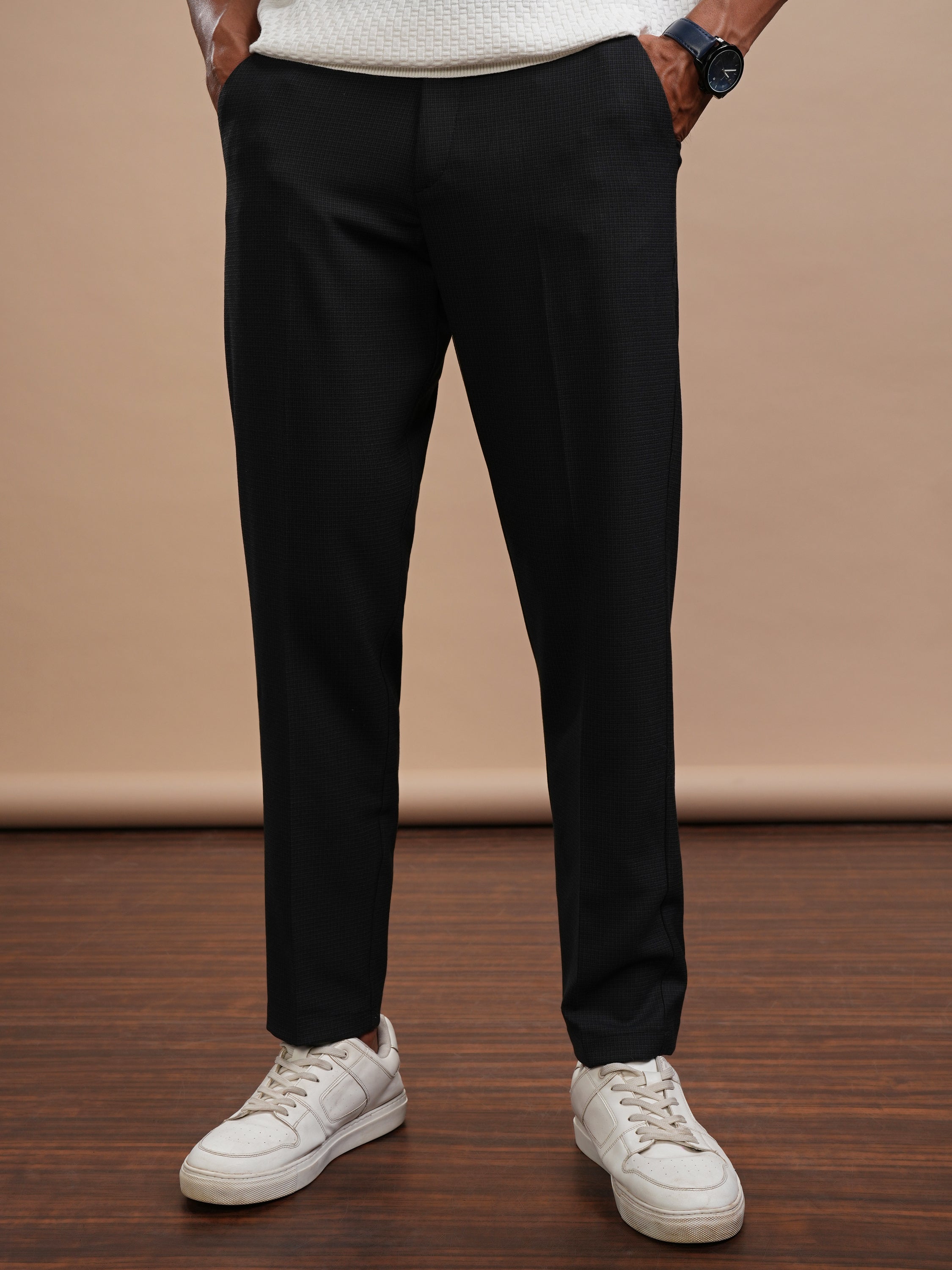 Highlander Men Black Slim Fit Solid Casual Trouser - Black - Image 1