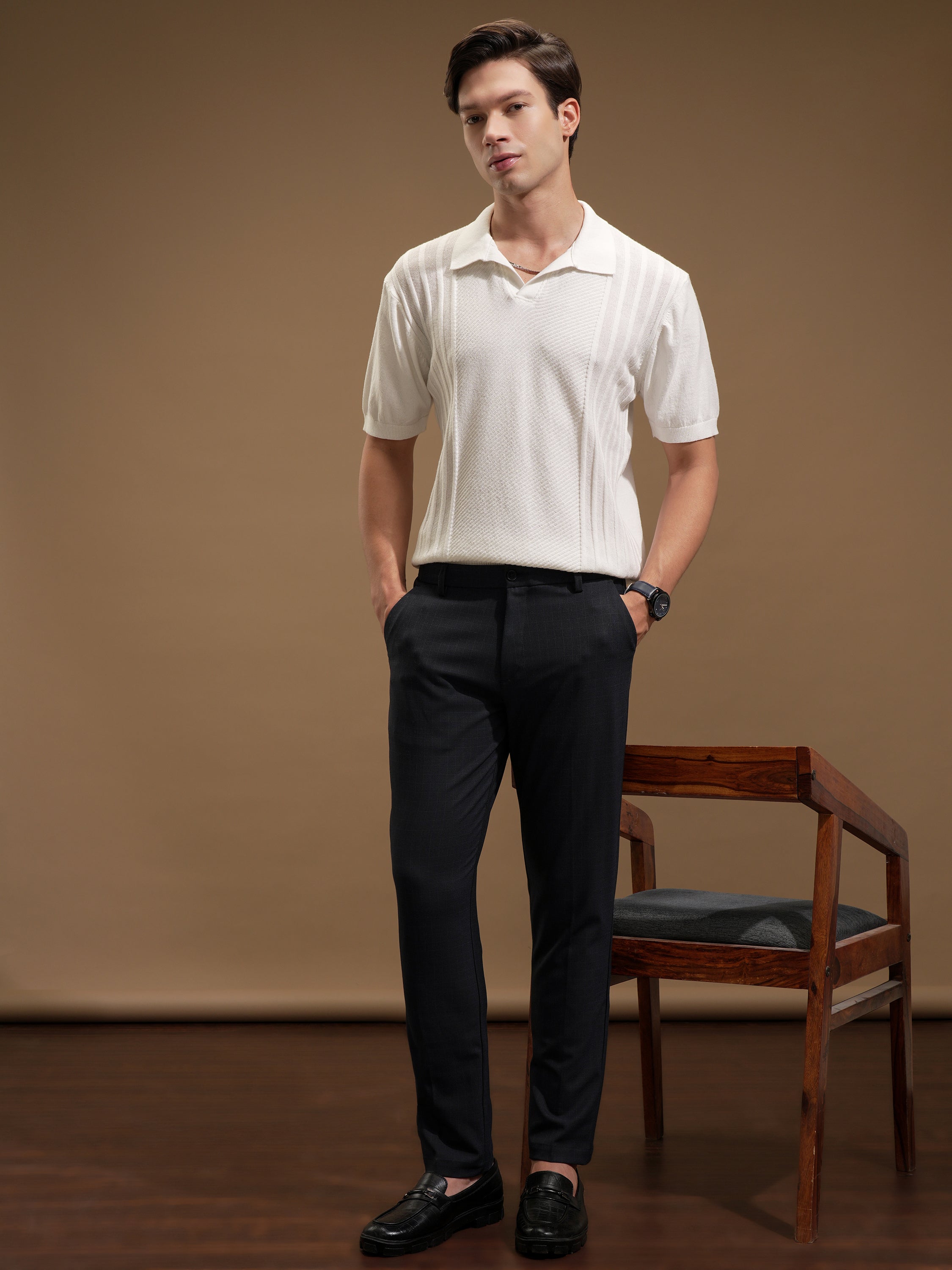 Highlander Men Charcoal Slim Fit Checked Casual Trouser - Charcoal - Image 2