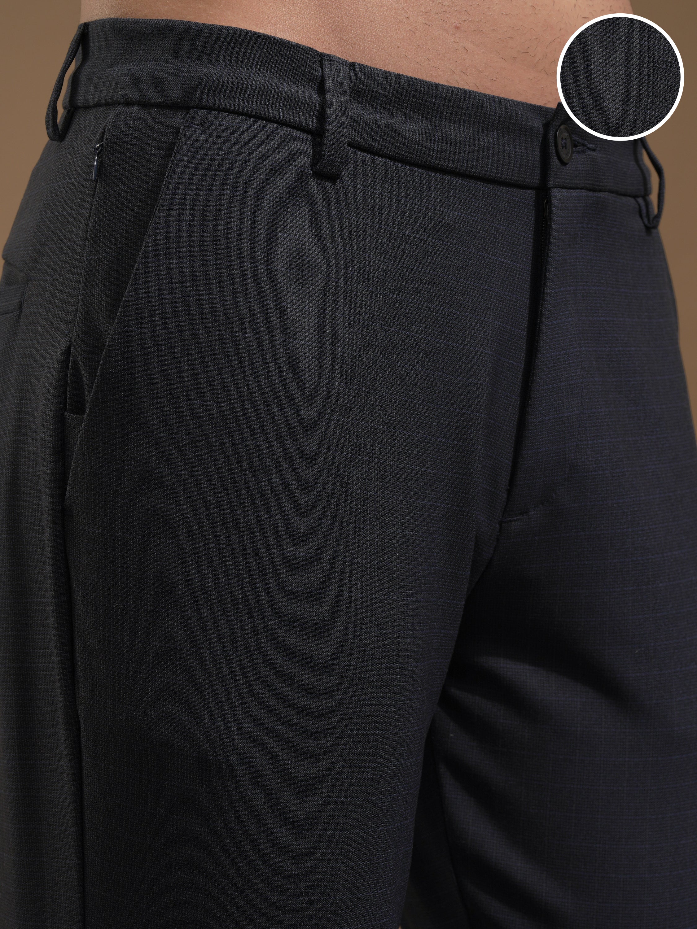 Highlander Men Charcoal Slim Fit Checked Casual Trouser - Charcoal - Image 5