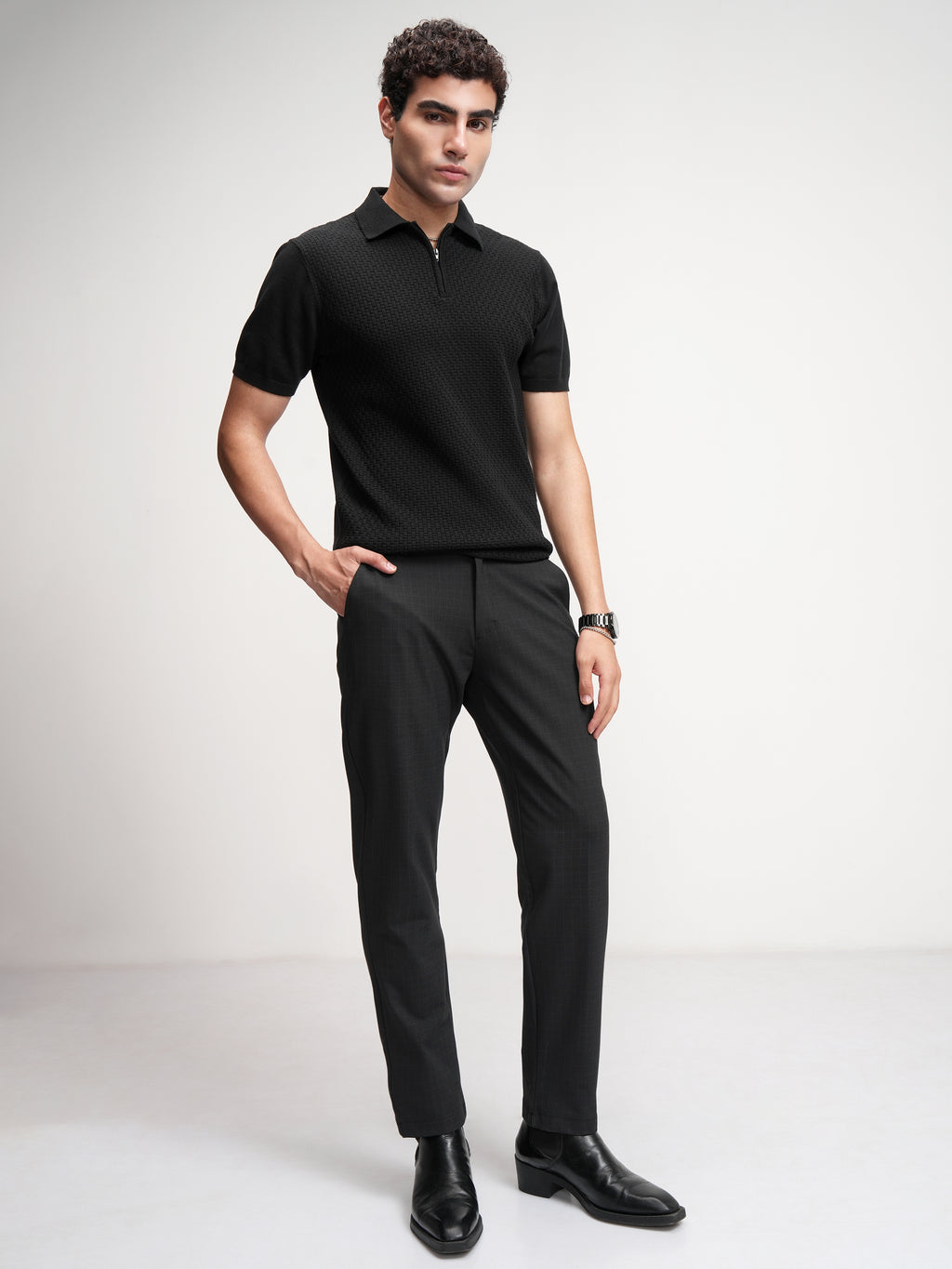 Highlander Men Charcoal Slim Fit Checked Formal Trouser - Charcoal - Image 2