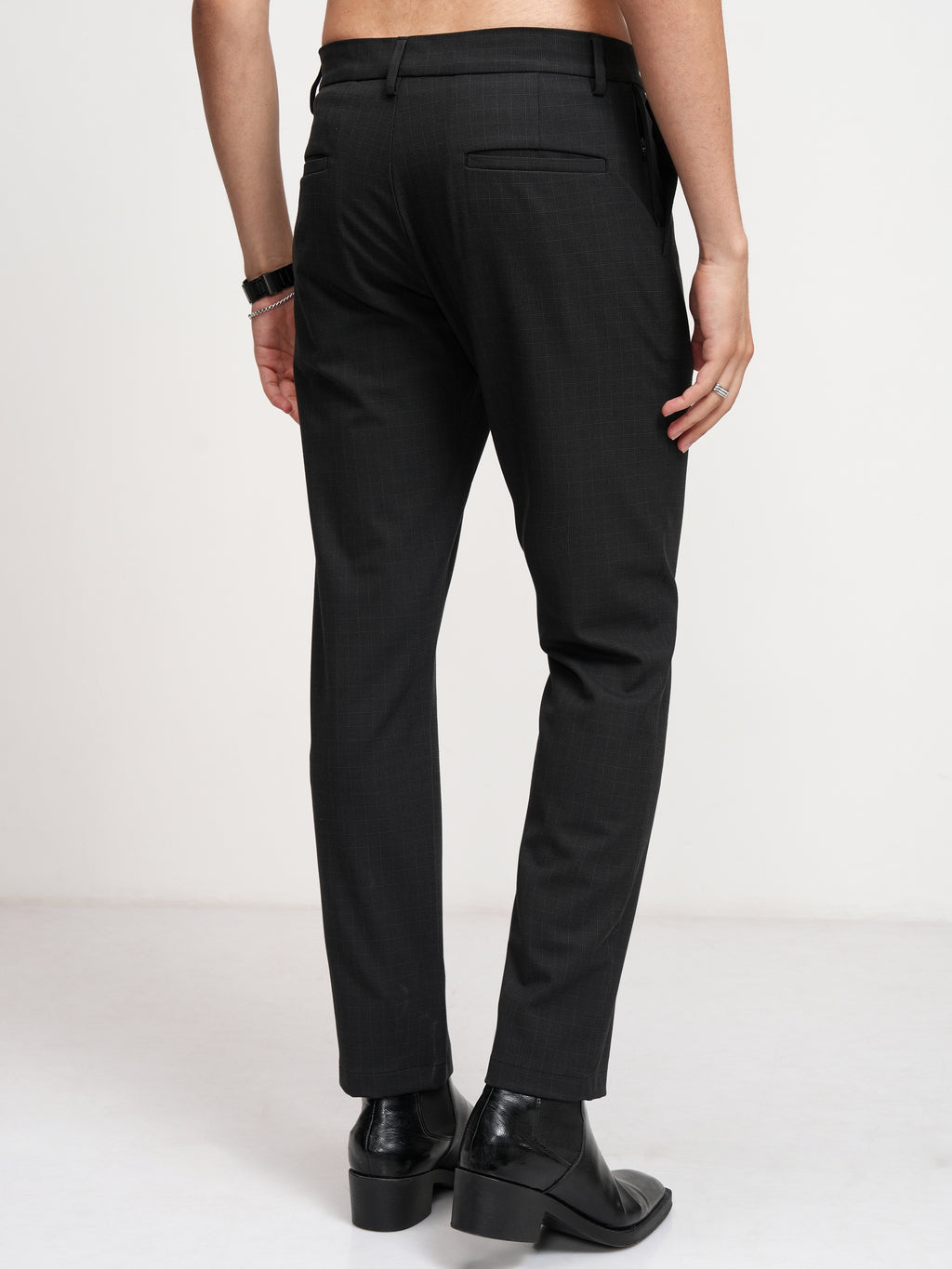 Highlander Men Charcoal Slim Fit Checked Formal Trouser - Charcoal - Image 3