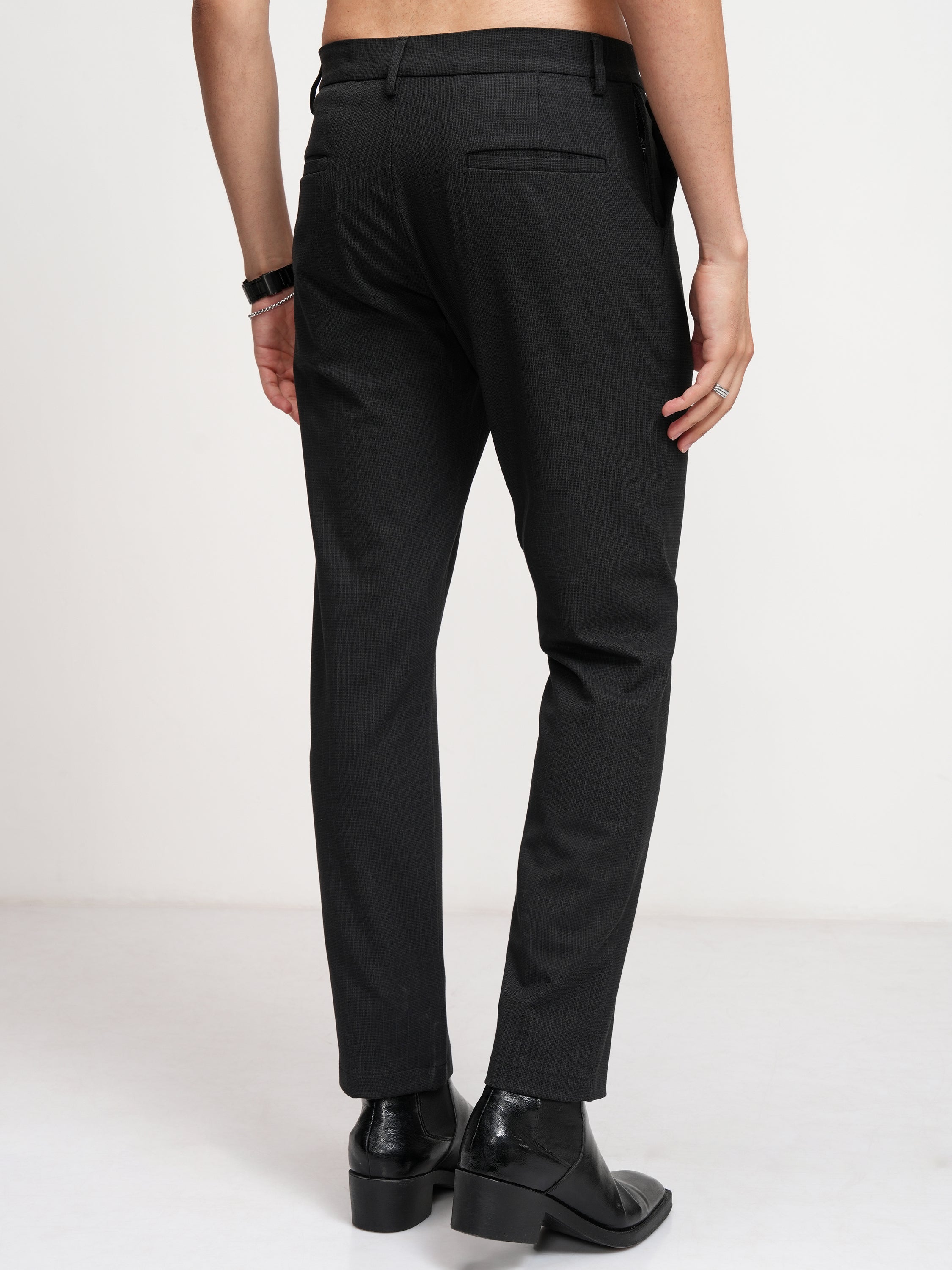 Highlander Men Charcoal Slim Fit Checked Formal Trouser - Charcoal - Image 3