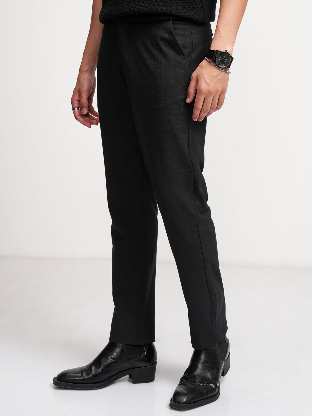 Highlander Men Charcoal Slim Fit Checked Formal Trouser - Charcoal - Image 4