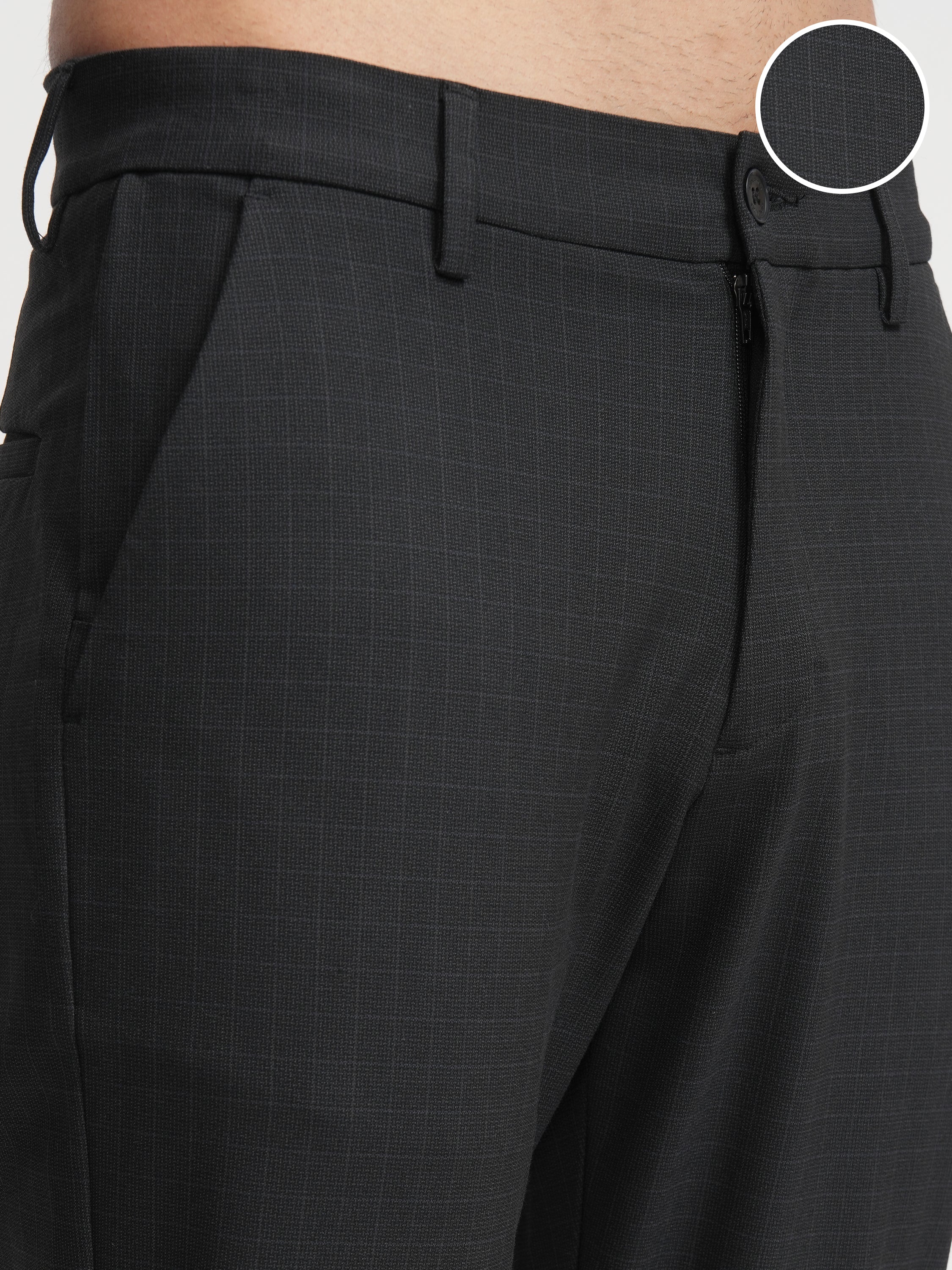 Highlander Men Charcoal Slim Fit Checked Formal Trouser - Charcoal - Image 5