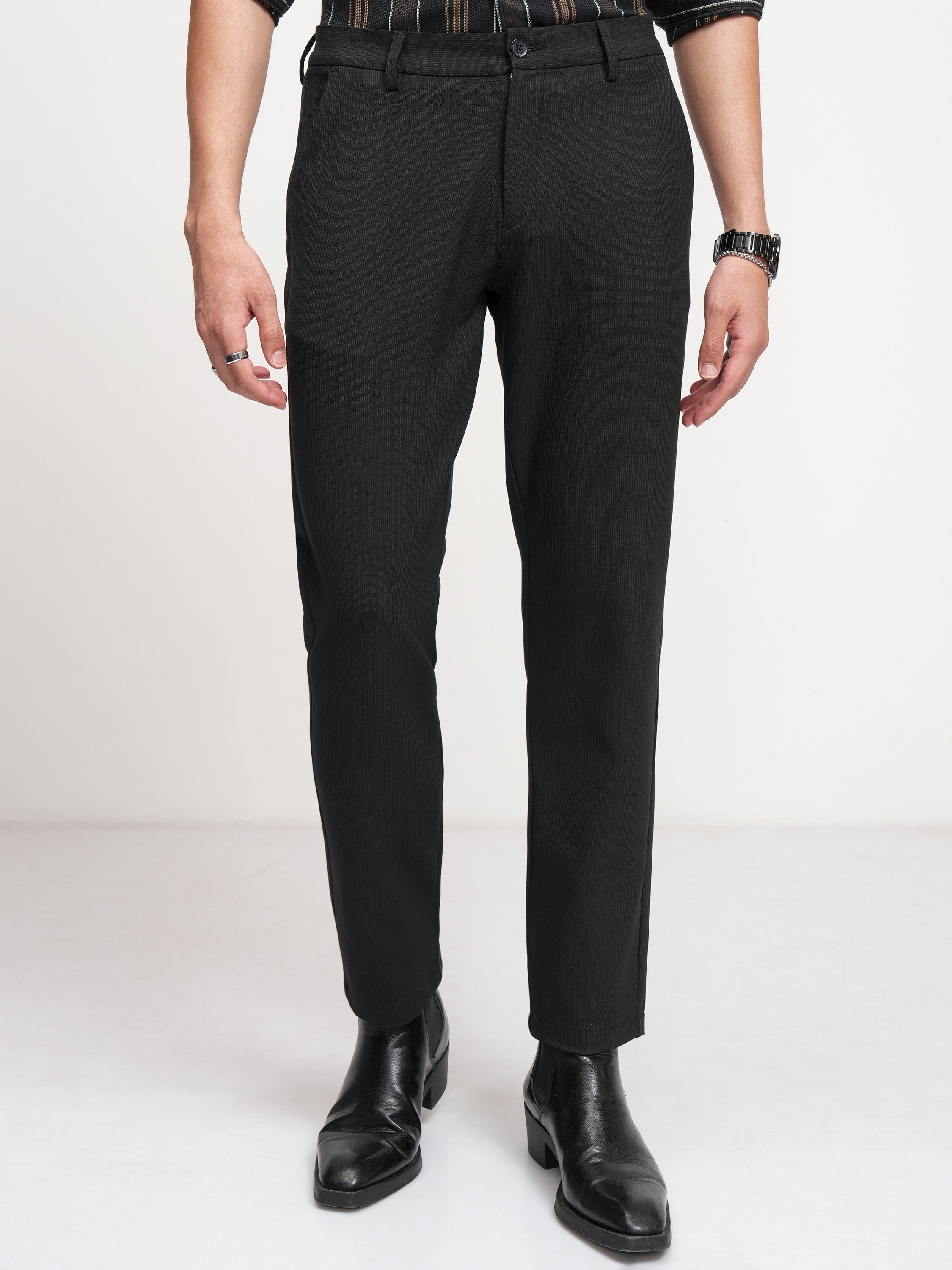 Highlander Men Black Slim Fit Solid Formal Trouser - Black - Image 1
