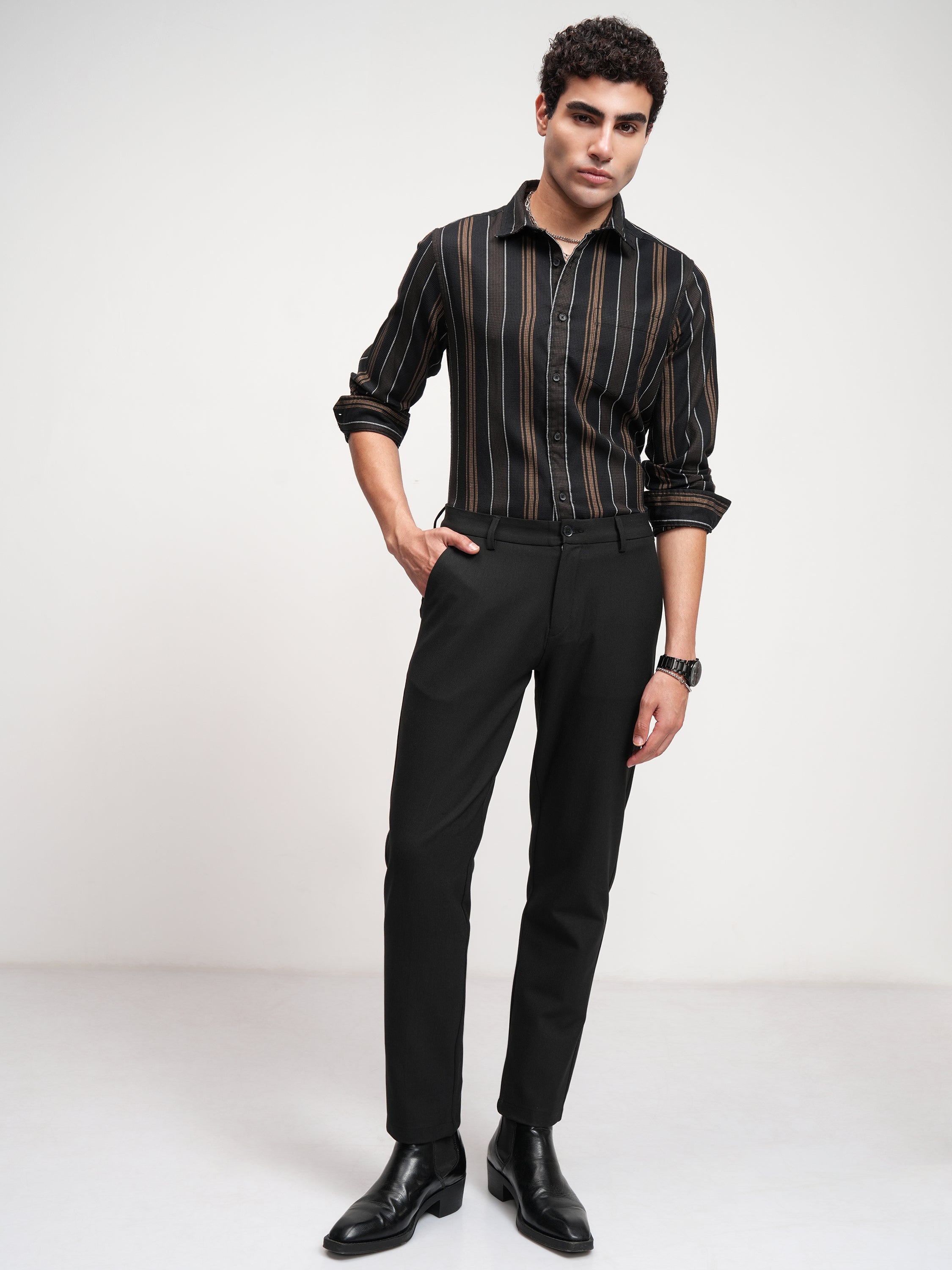 Highlander Men Black Slim Fit Solid Formal Trouser - Black - Image 2