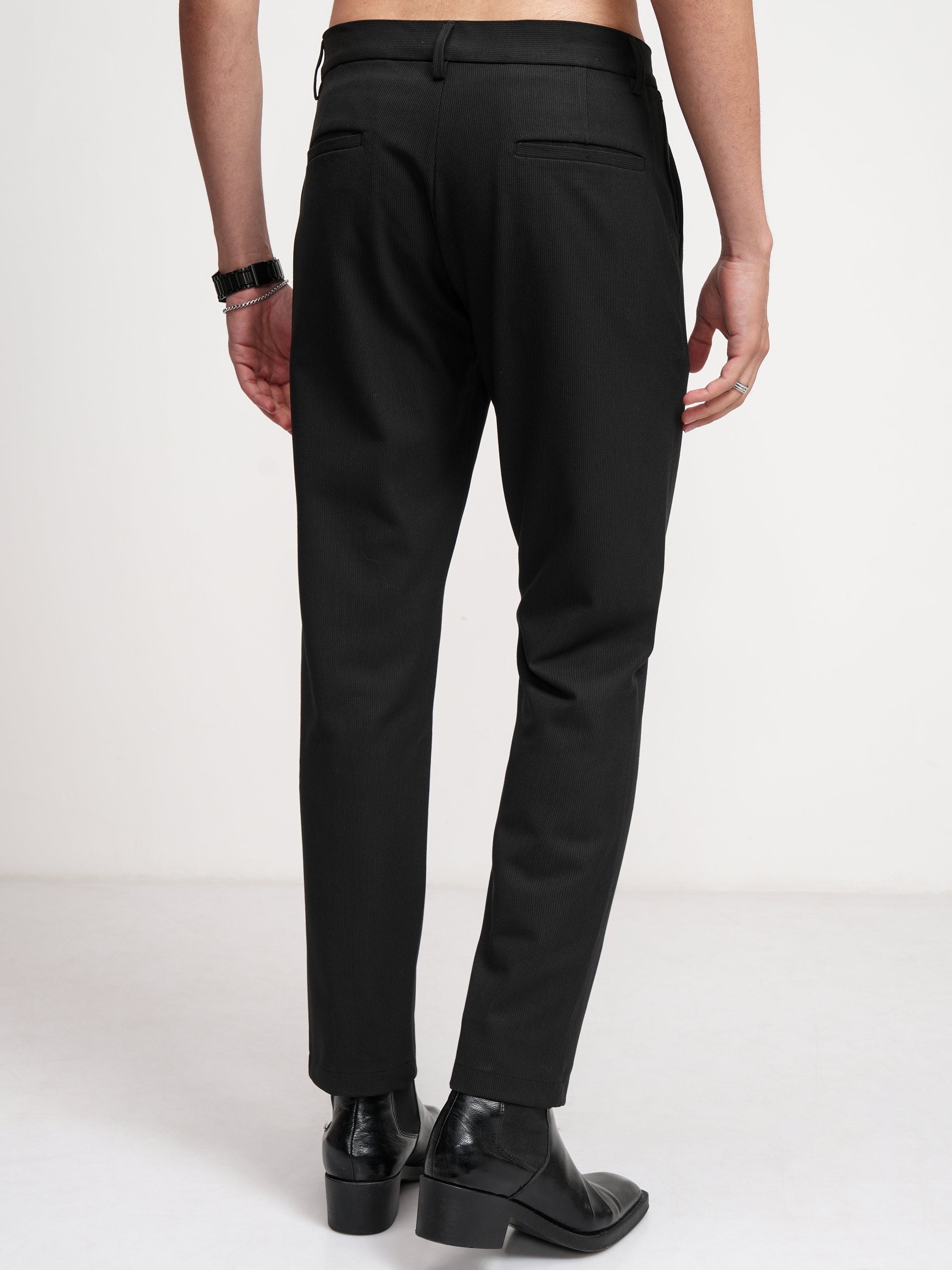 Highlander Men Black Slim Fit Solid Formal Trouser - Black - Image 3