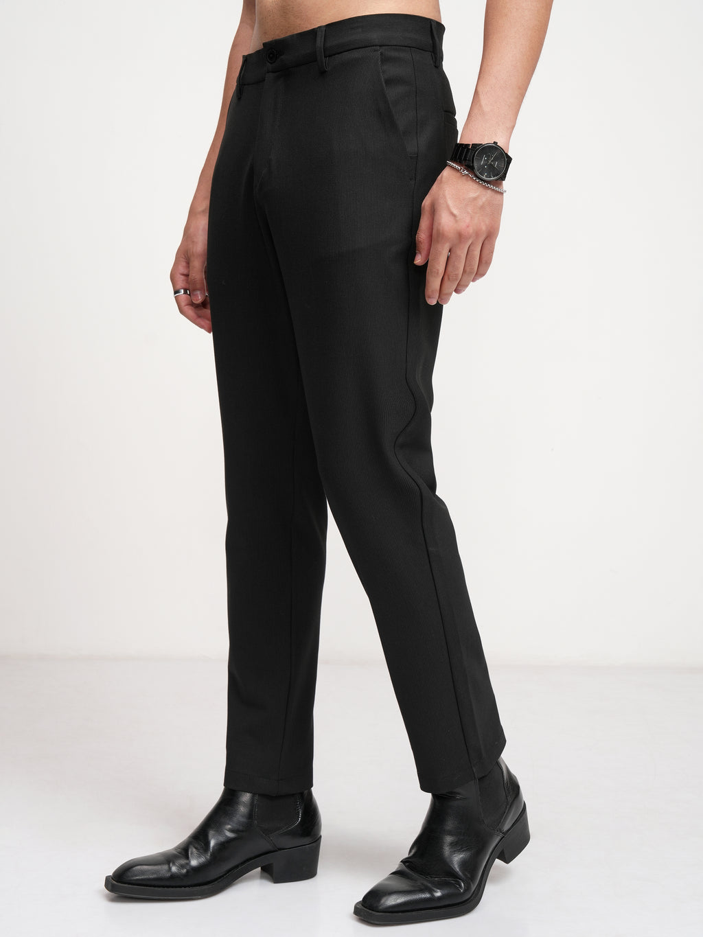Highlander Men Black Slim Fit Solid Formal Trouser - Black - Image 4