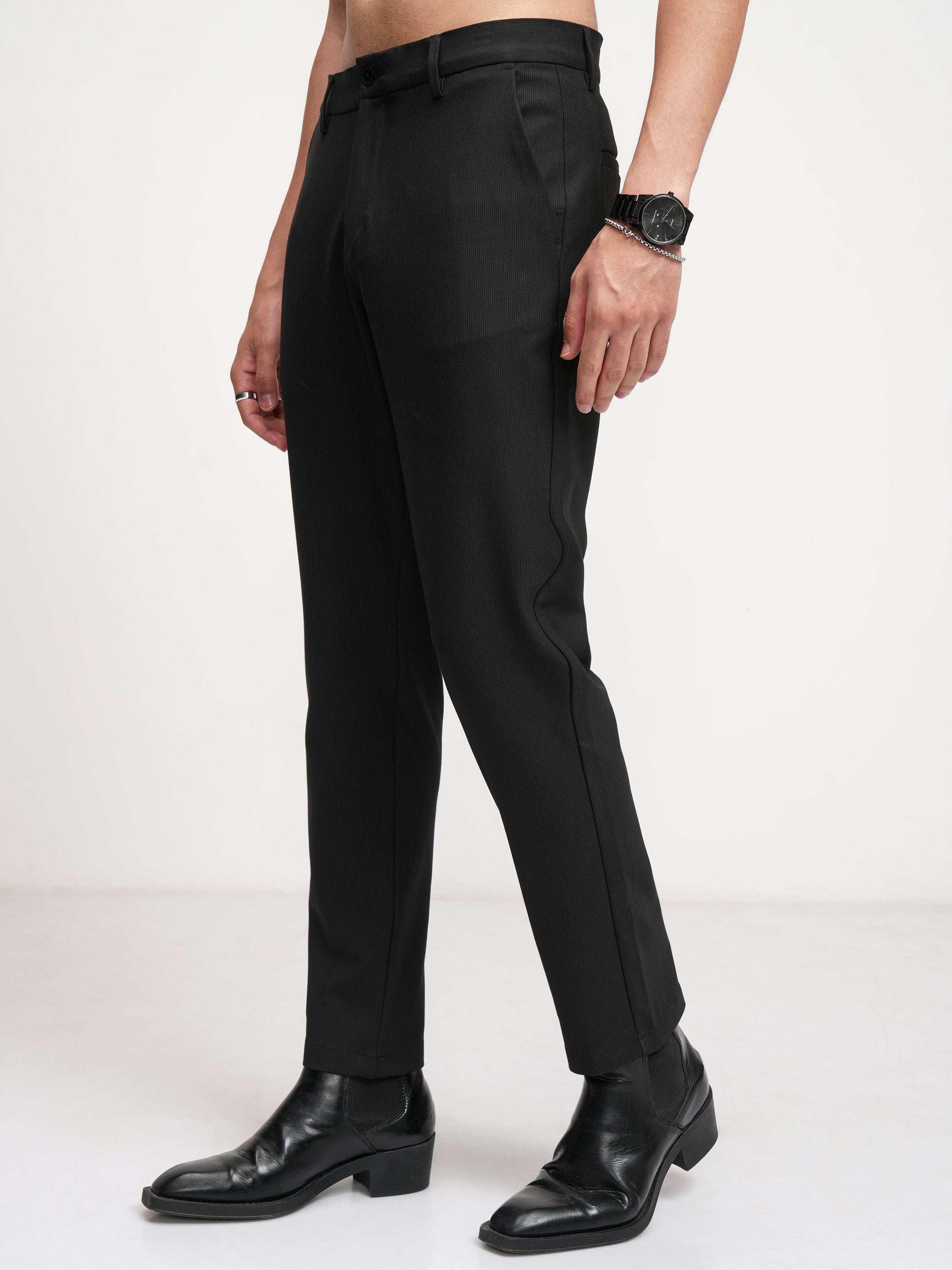 Highlander Men Black Slim Fit Solid Formal Trouser - Black - Image 4