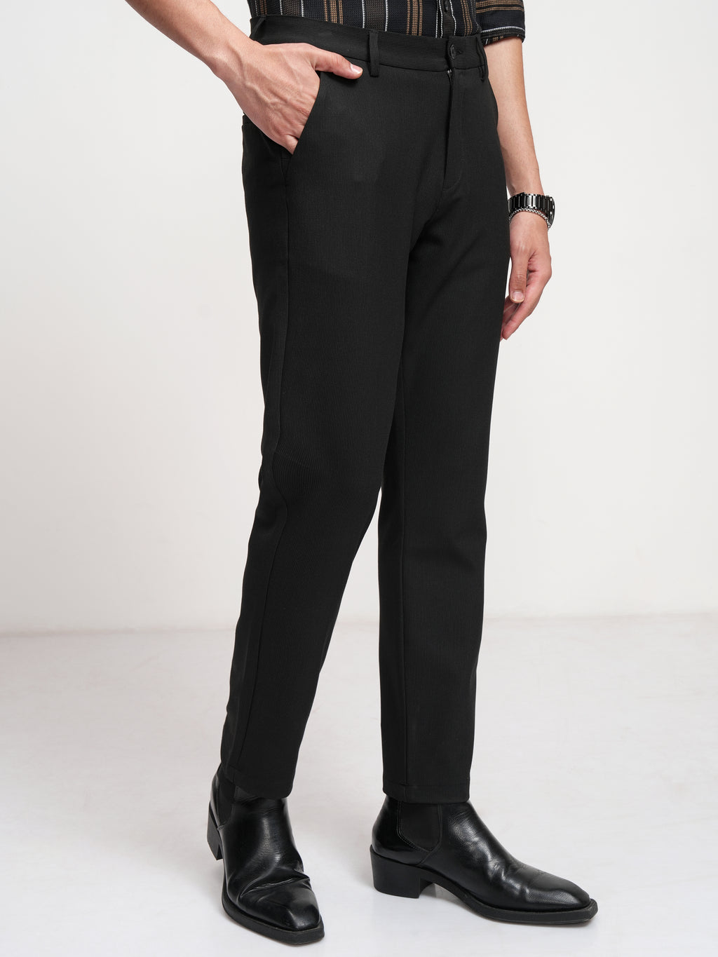 Highlander Men Black Slim Fit Solid Formal Trouser - Black - Image 6