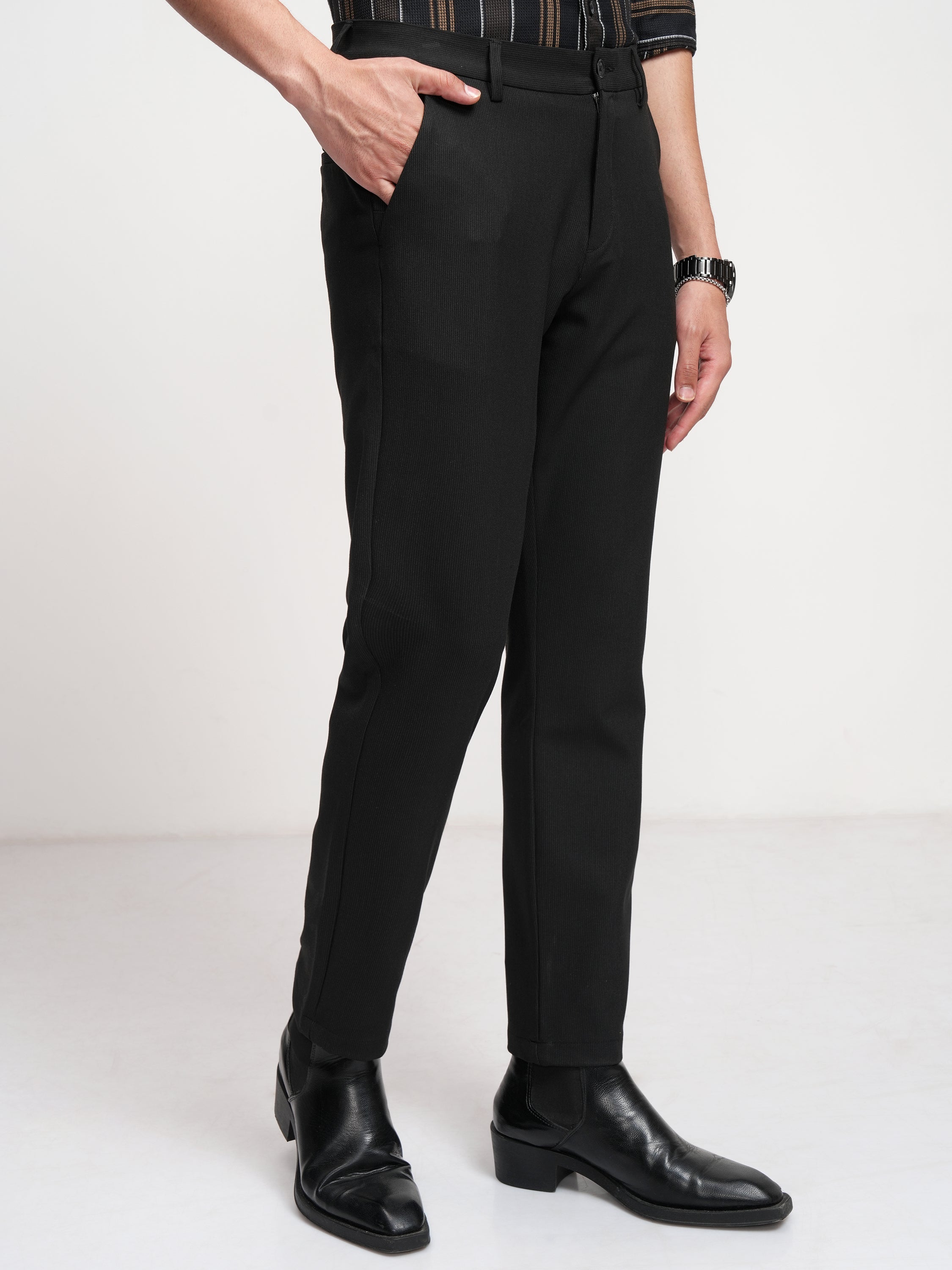 Highlander Men Black Slim Fit Solid Formal Trouser - Black - Image 6