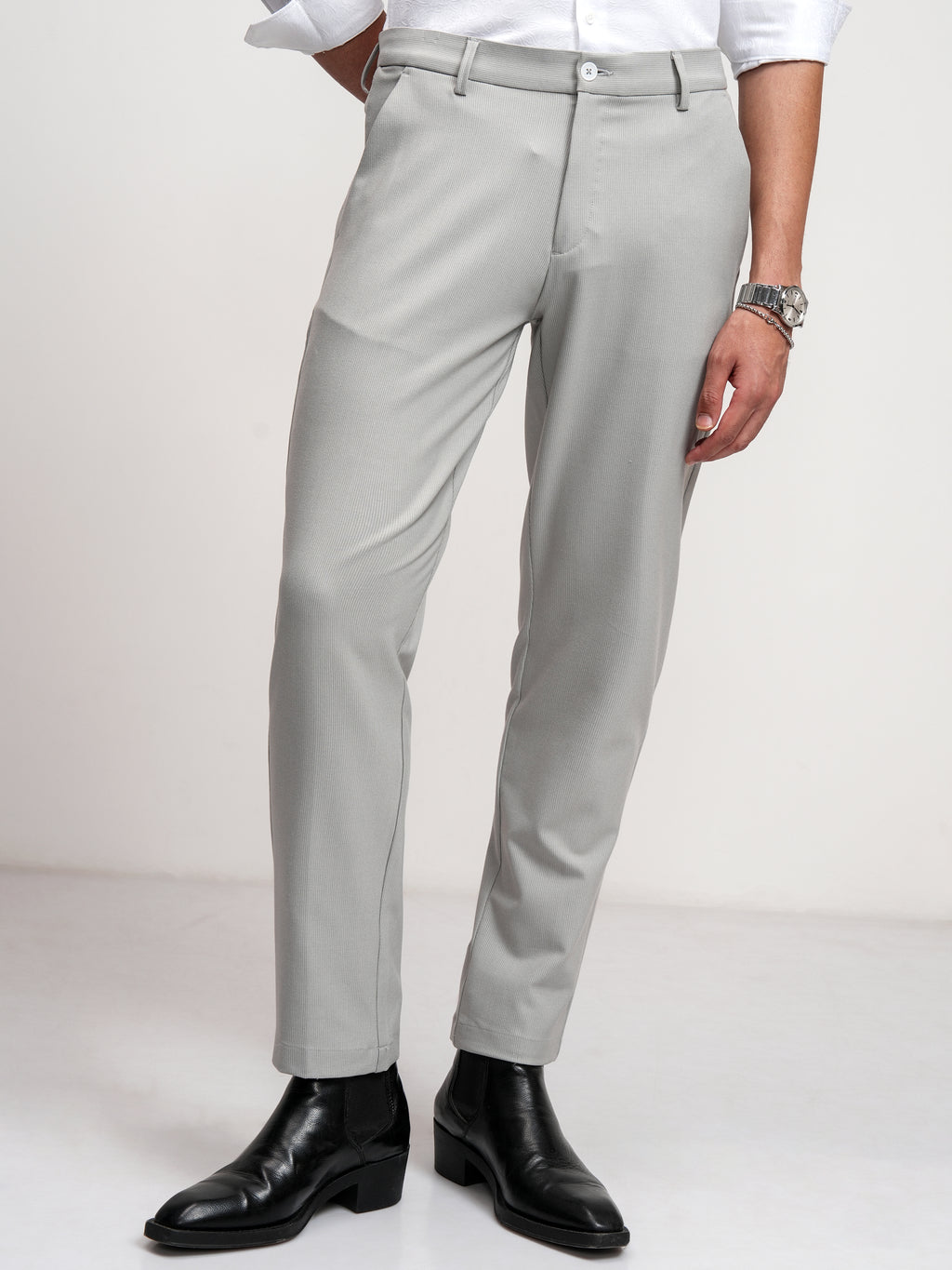 Highlander Men Grey Slim Fit Solid Formal Trouser - Grey - Image 1
