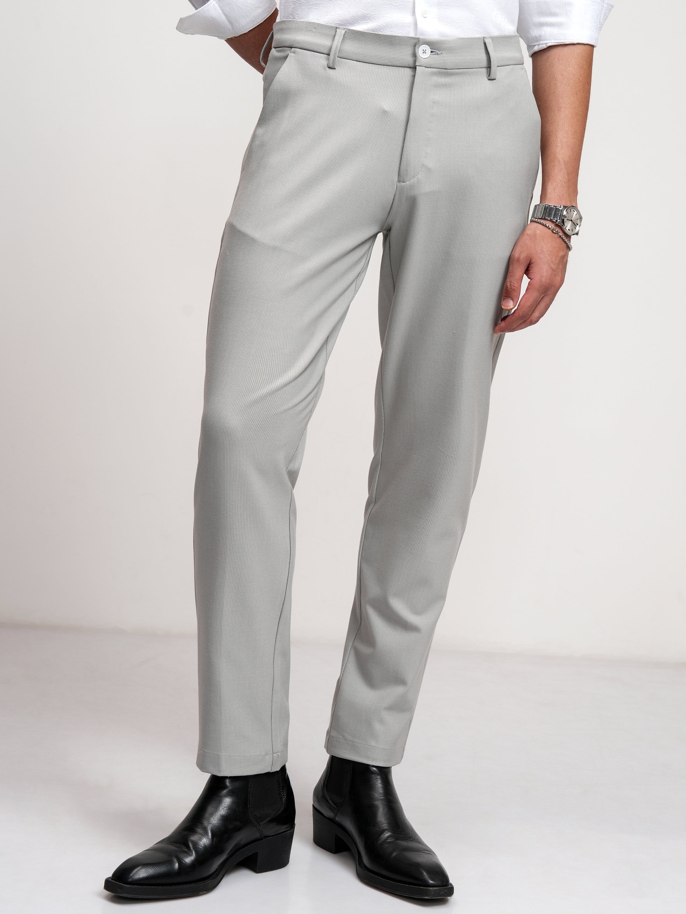 Highlander Men Grey Slim Fit Solid Formal Trouser - Grey - Image 1