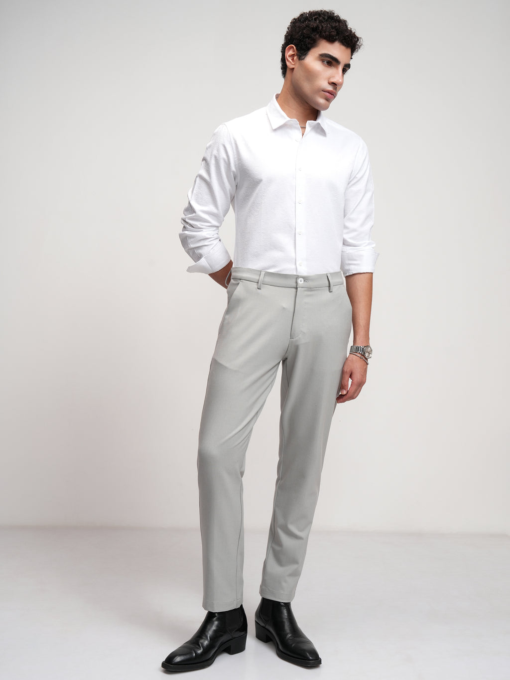 Highlander Men Grey Slim Fit Solid Formal Trouser - Grey - Image 2