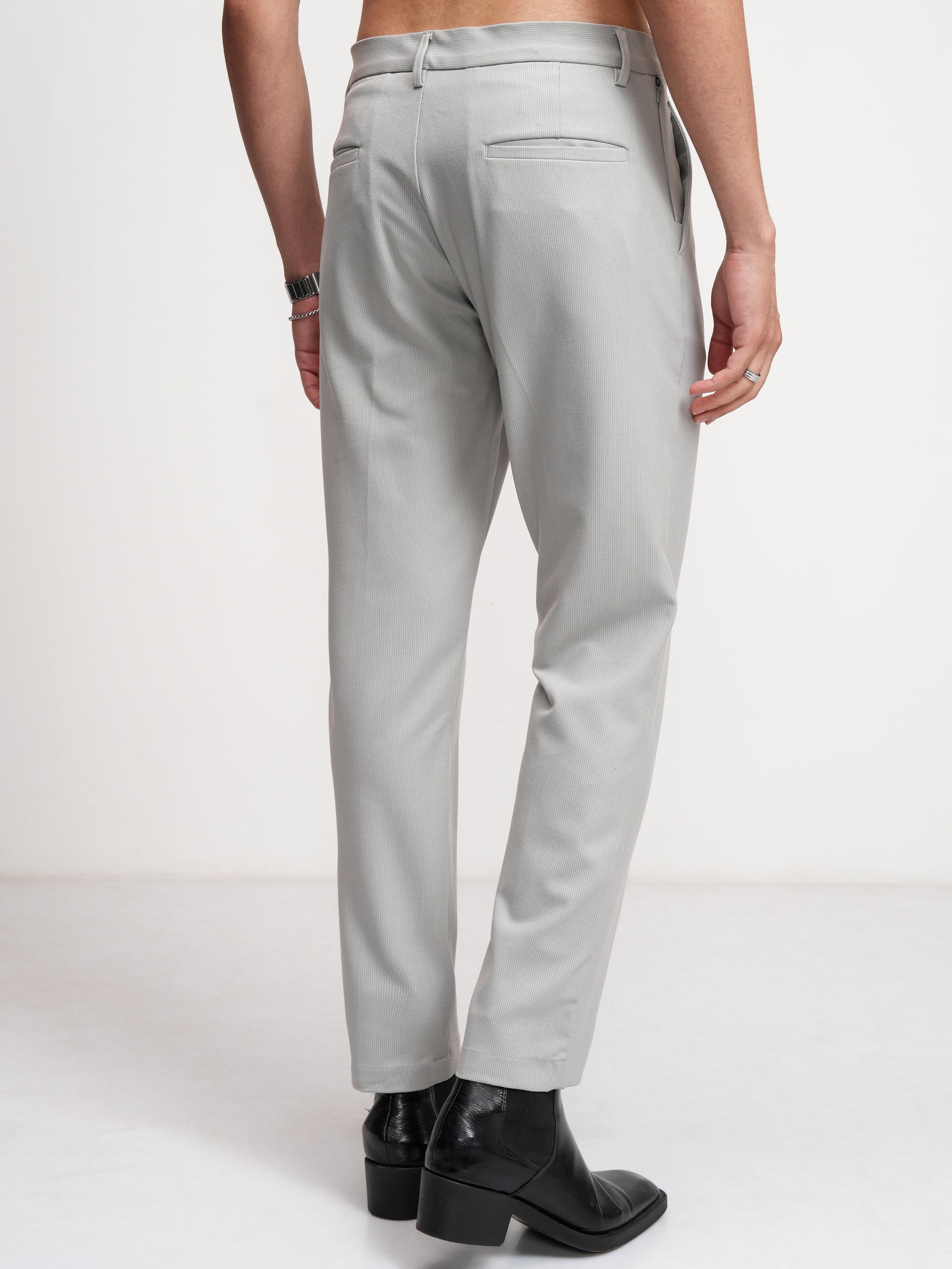 Highlander Men Grey Slim Fit Solid Formal Trouser - Grey - Image 3