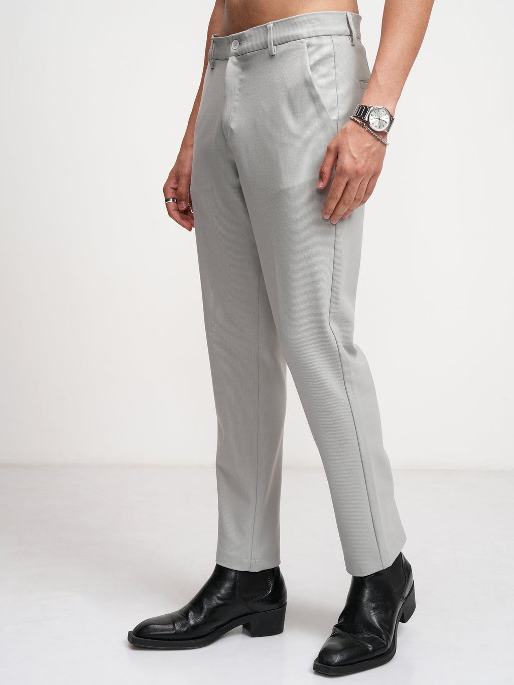 Highlander Men Grey Slim Fit Solid Formal Trouser - Grey - Image 4