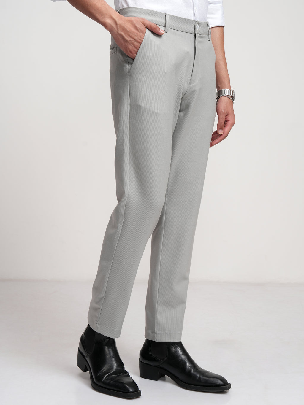 Highlander Men Grey Slim Fit Solid Formal Trouser - Grey - Image 6