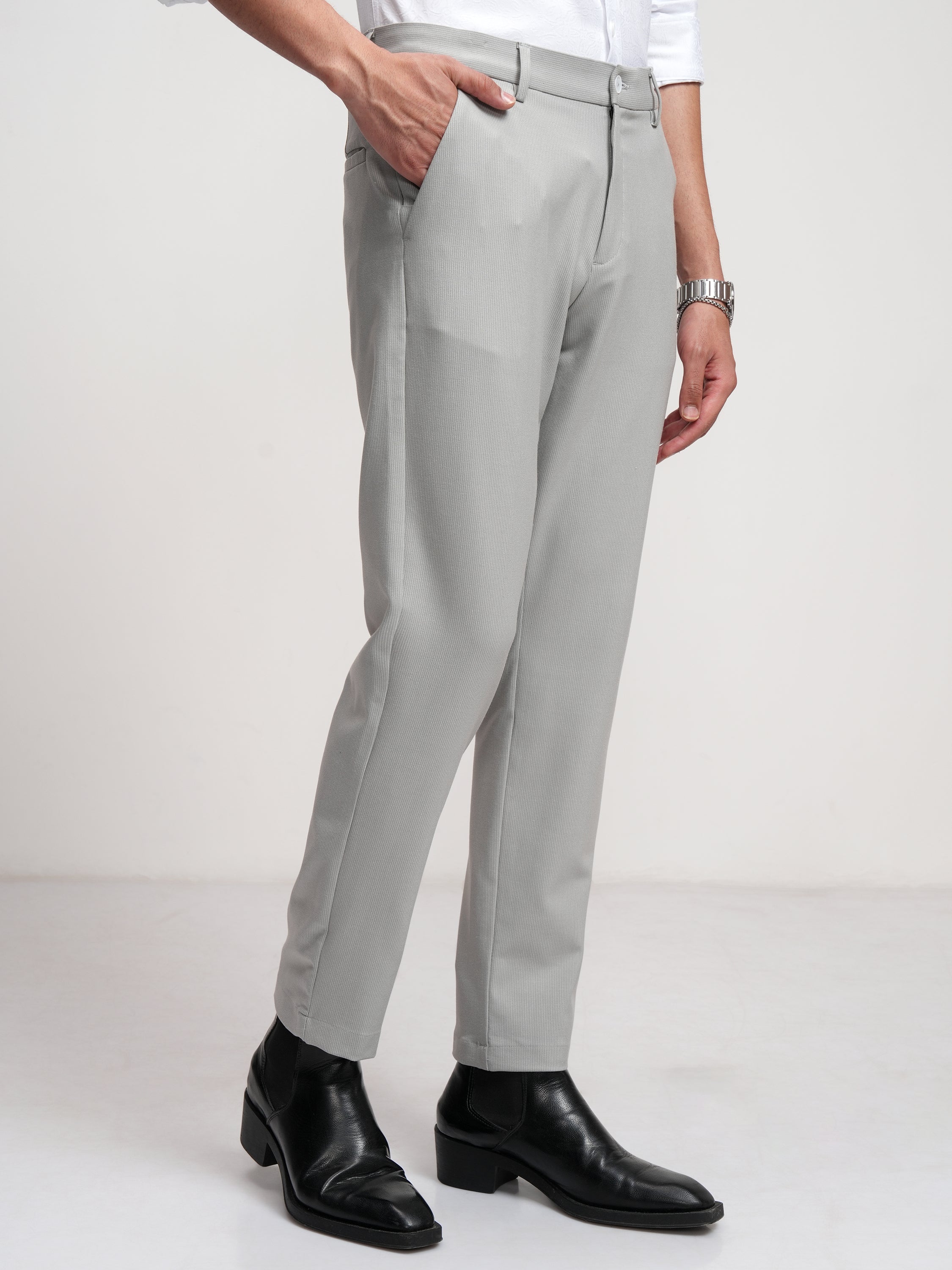Highlander Men Grey Slim Fit Solid Formal Trouser - Grey - Image 6