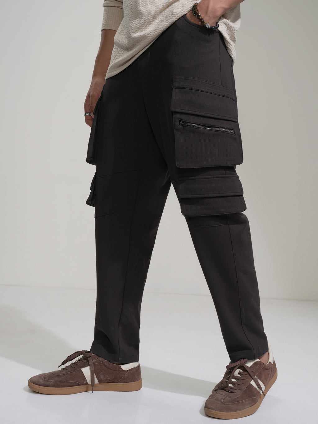 Highlander Men Charcoal Slim Fit Solid Cargo - Charcoal - Image 1
