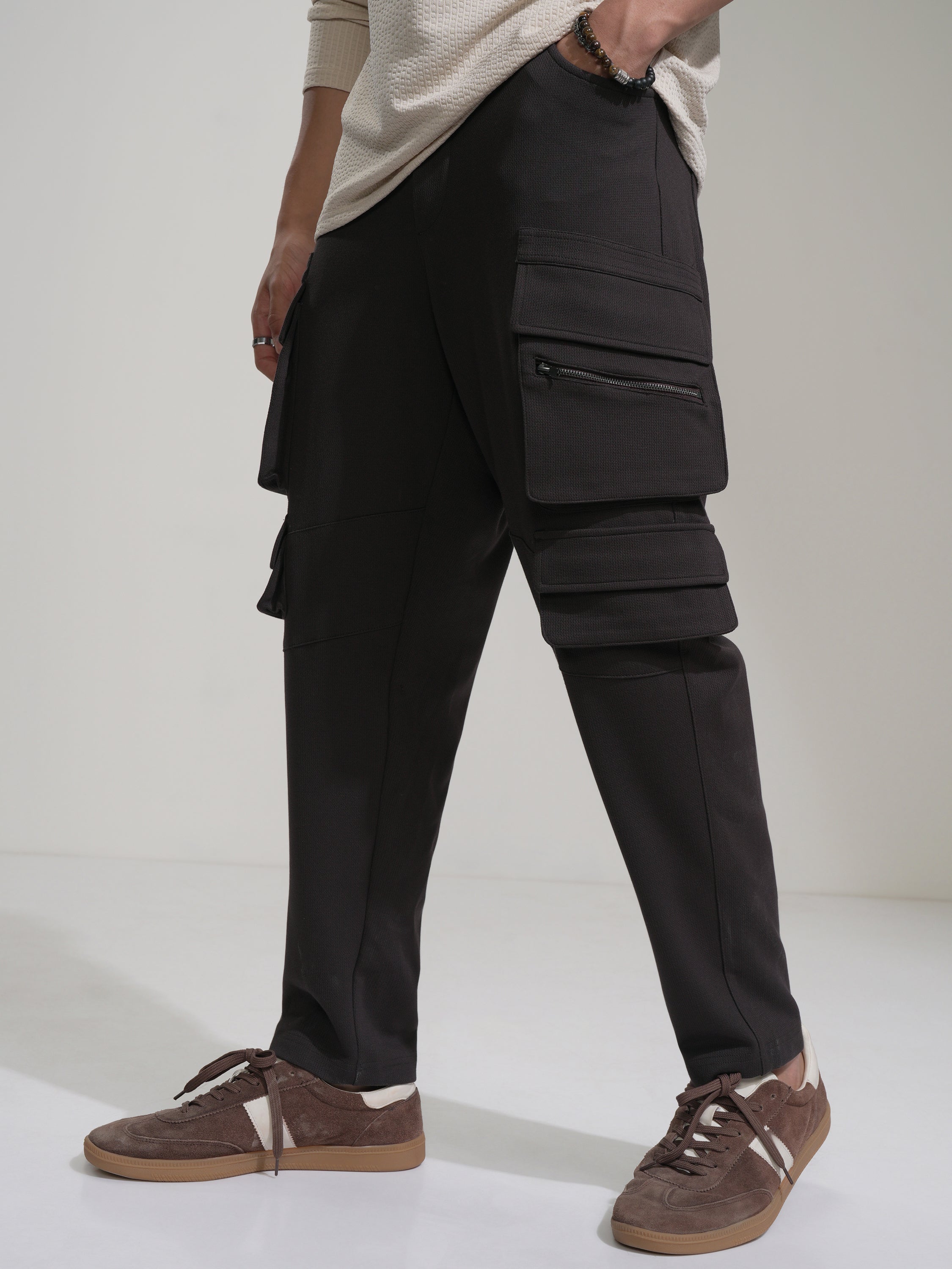 Highlander Men Charcoal Slim Fit Solid Cargo - Charcoal - Image 1