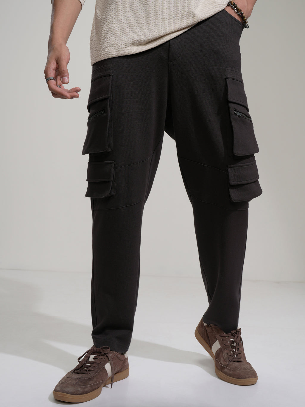 Highlander Men Charcoal Slim Fit Solid Cargo - Charcoal - Image 4