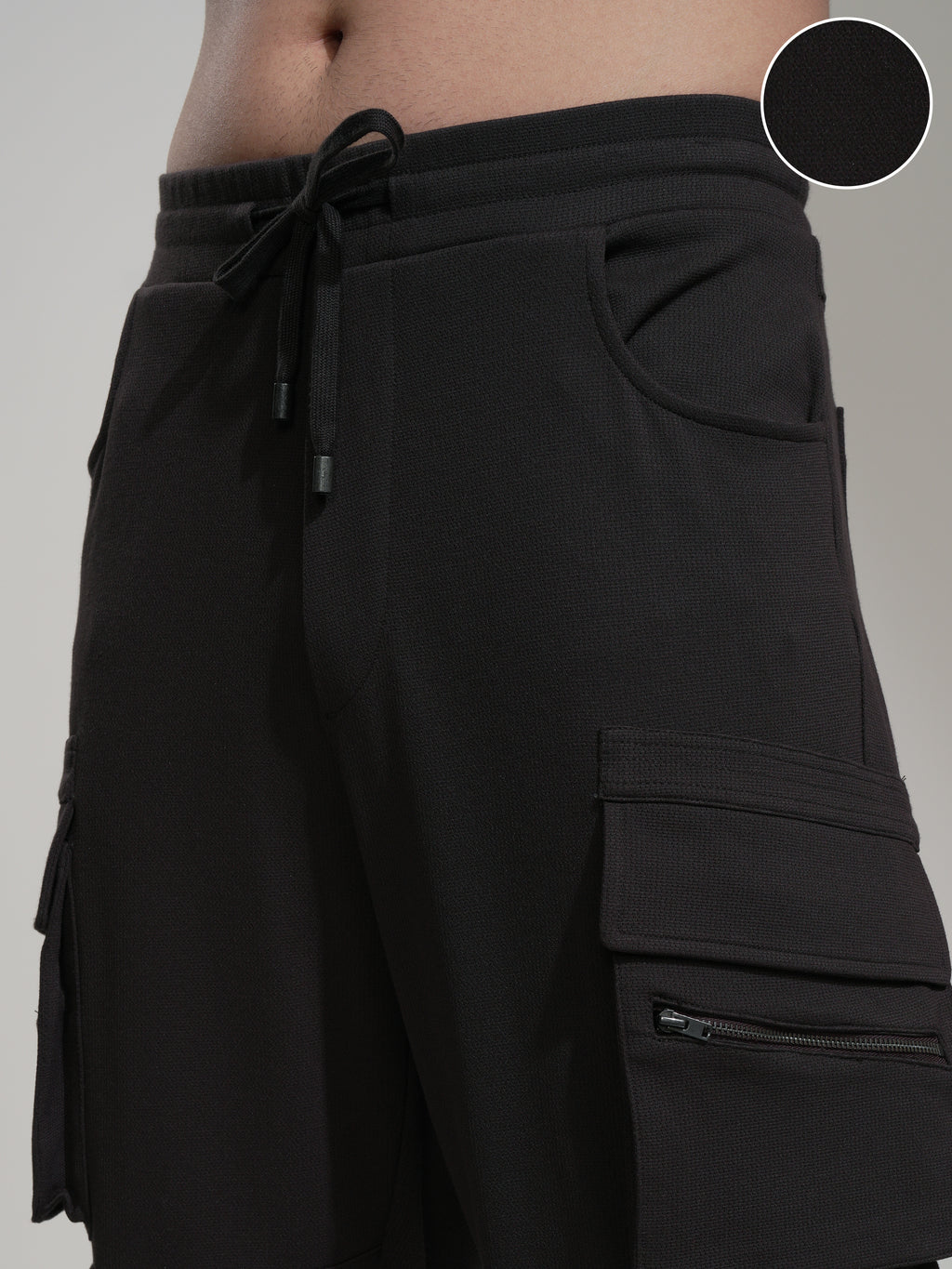 Highlander Men Charcoal Slim Fit Solid Cargo - Charcoal - Image 5