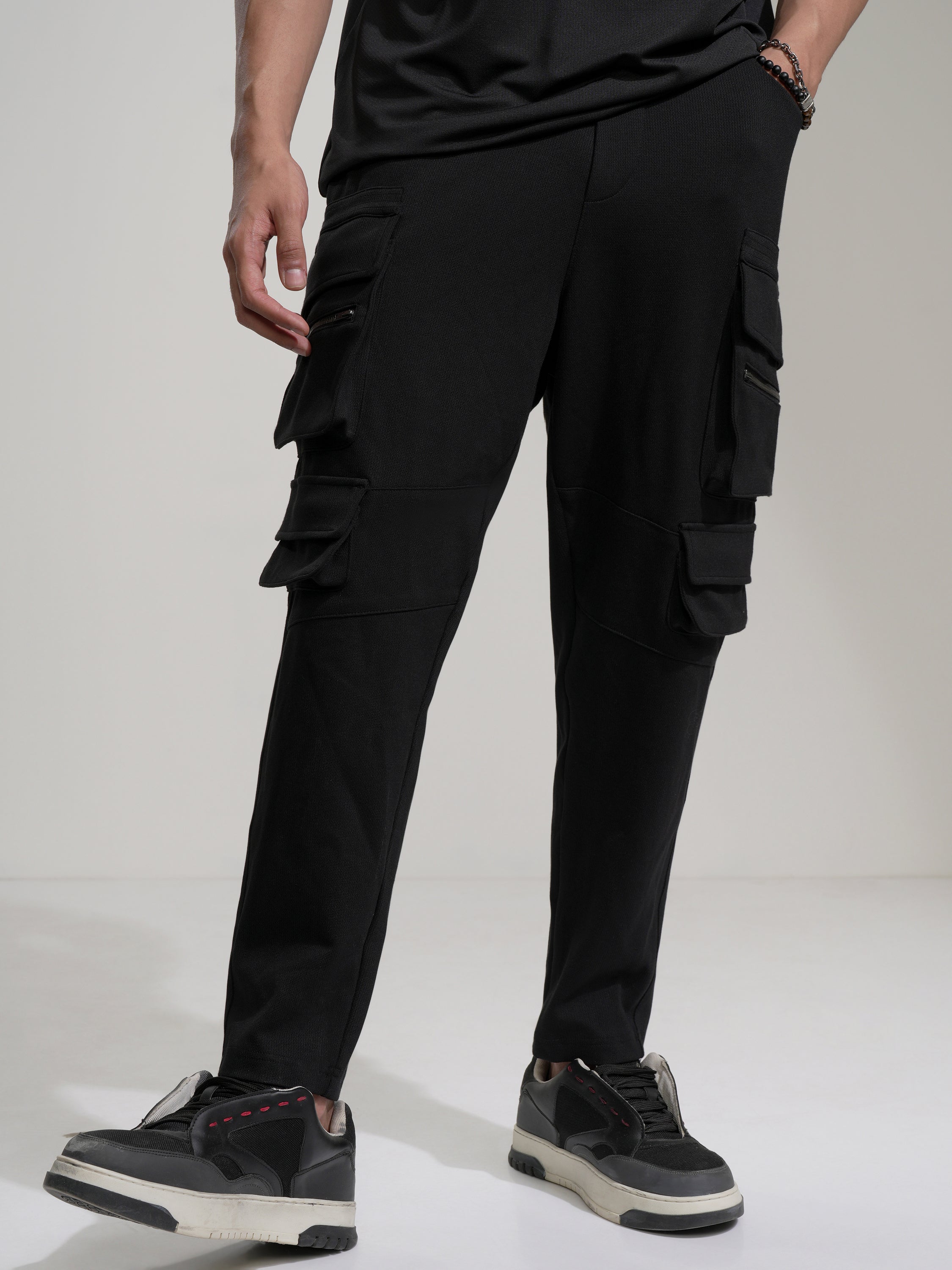 Highlander Men Black Slim Fit Solid Cargos - Black - Image 1